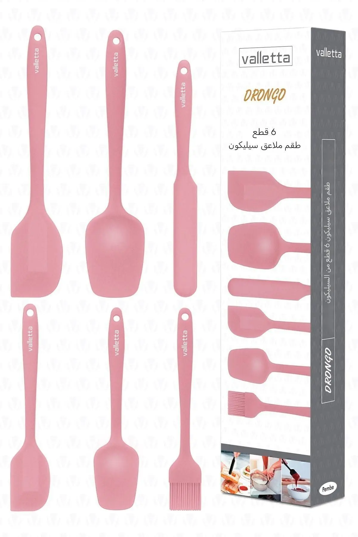 Drongo Isıya Dayanıklı Yanmaz Yapışmaz Silikon Spatula Seti 6 Parça Pembe