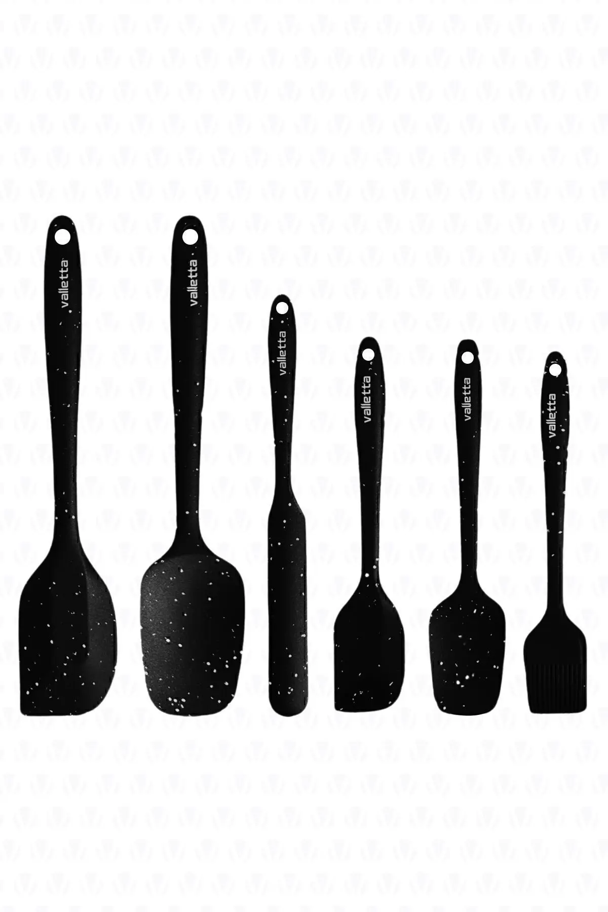 Drongo Isıya Dayanıklı Yanmaz Yapışmaz Silikon Spatula Seti 6 Parça Siyah Noktalı