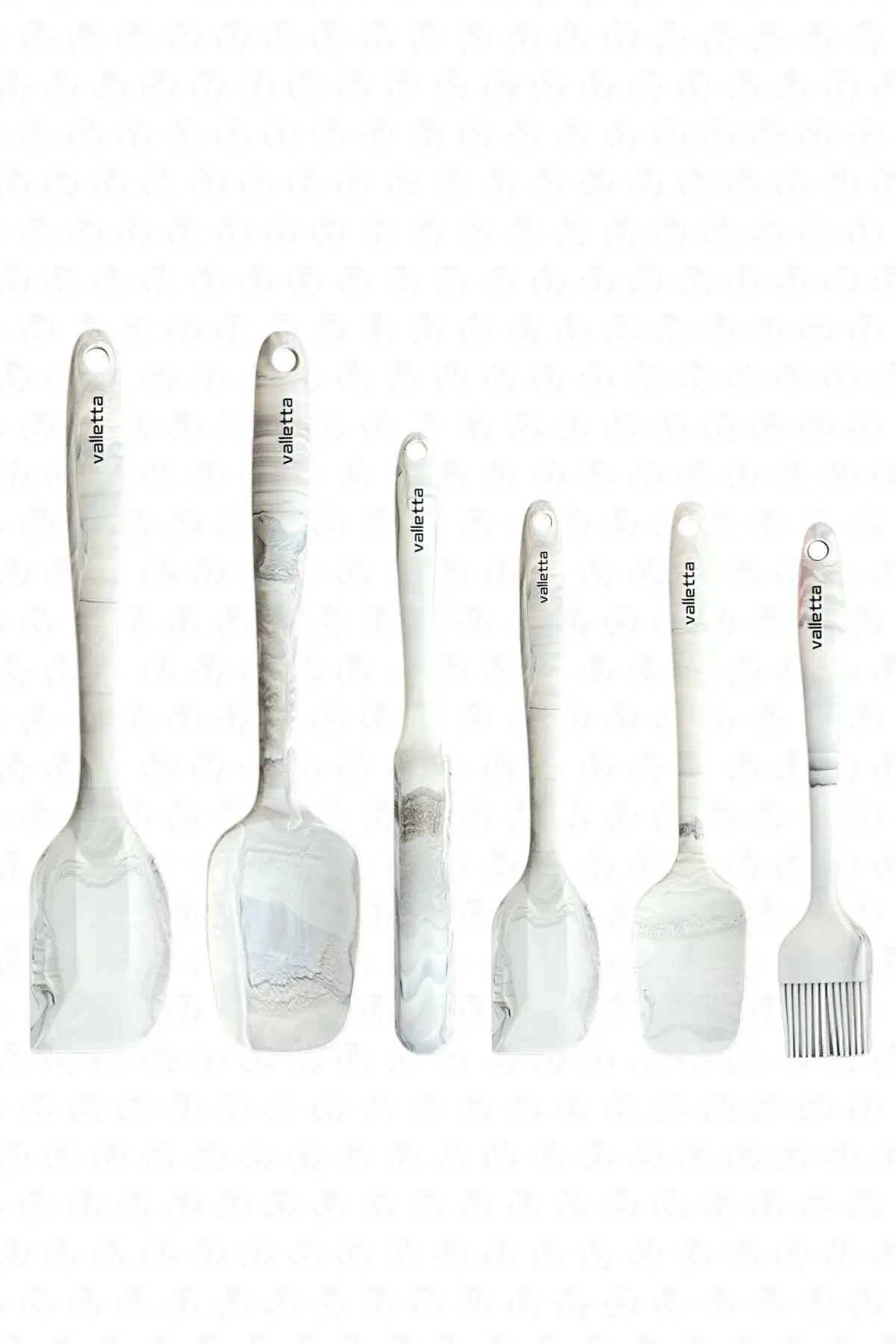 Drongo Isıya Dayanıklı Yanmaz Yapışmaz Silikon Spatula Seti 6 Parça Gri Mermer