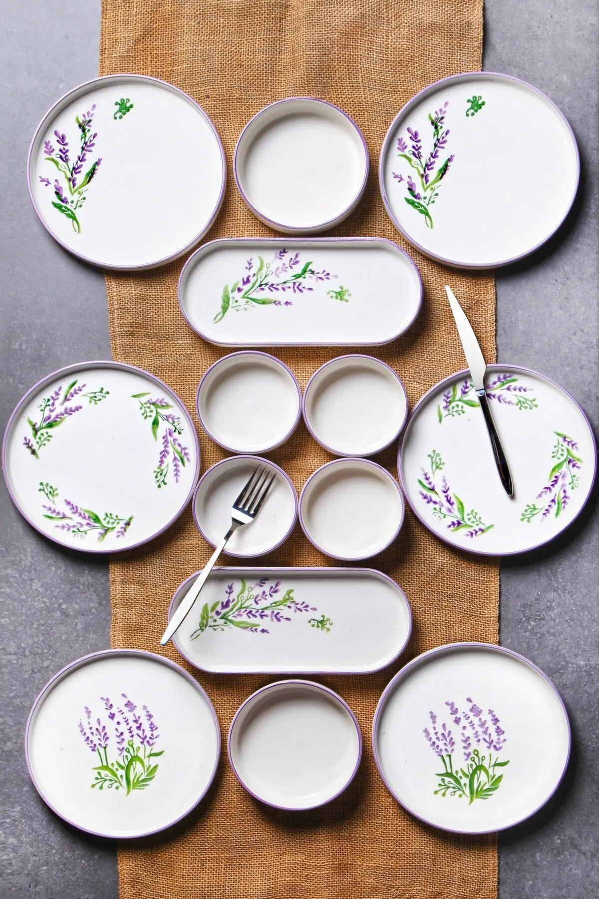 Kitchen Life 14 Parça 6 Kişilik Stackable Lavanta Kahvaltı Takımı - Lüx Kahvaltılık Sunum Seti Tabağı