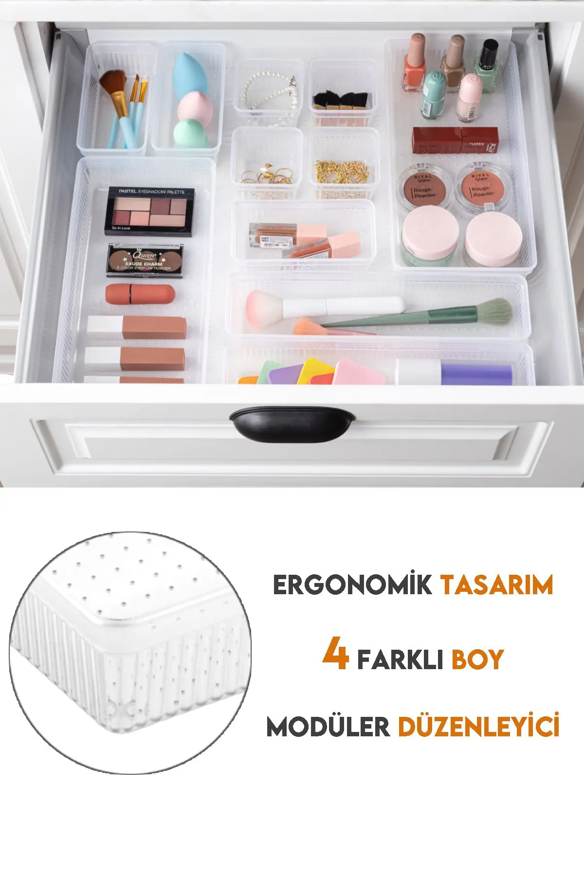 14 Parça Takı Aksesuar Düzenleyici Kutu - Çok Amaçlı Çekmece İçi Takı Organizer Şeffaf