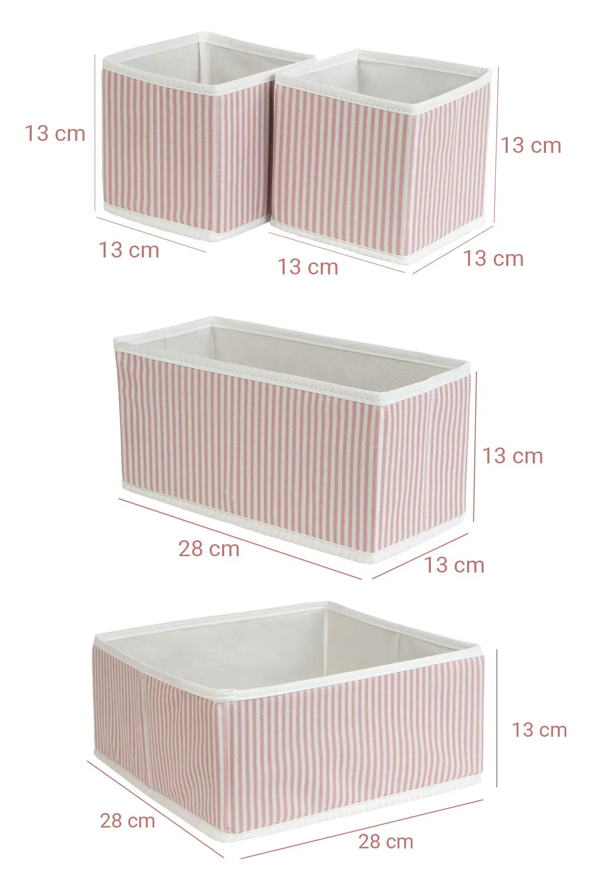 Pudra 4'lü Çizgili Dolap,Çekmece İçi Organizer Seti 28x28x13-28x13x13-13x13x13