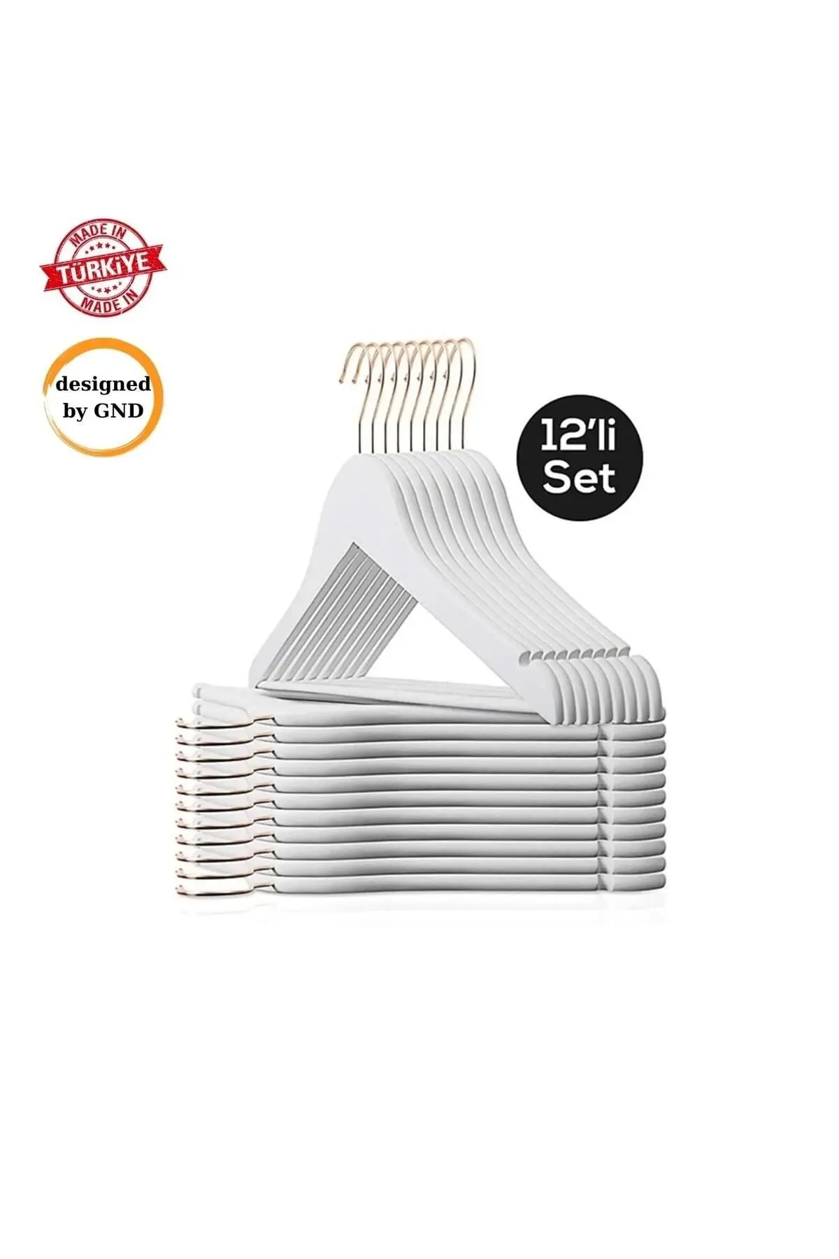 12 Adet - Ahşap Görünümlü Plastik Kıyafet Ve Elbise Askısı Beyaz Designedbygnd