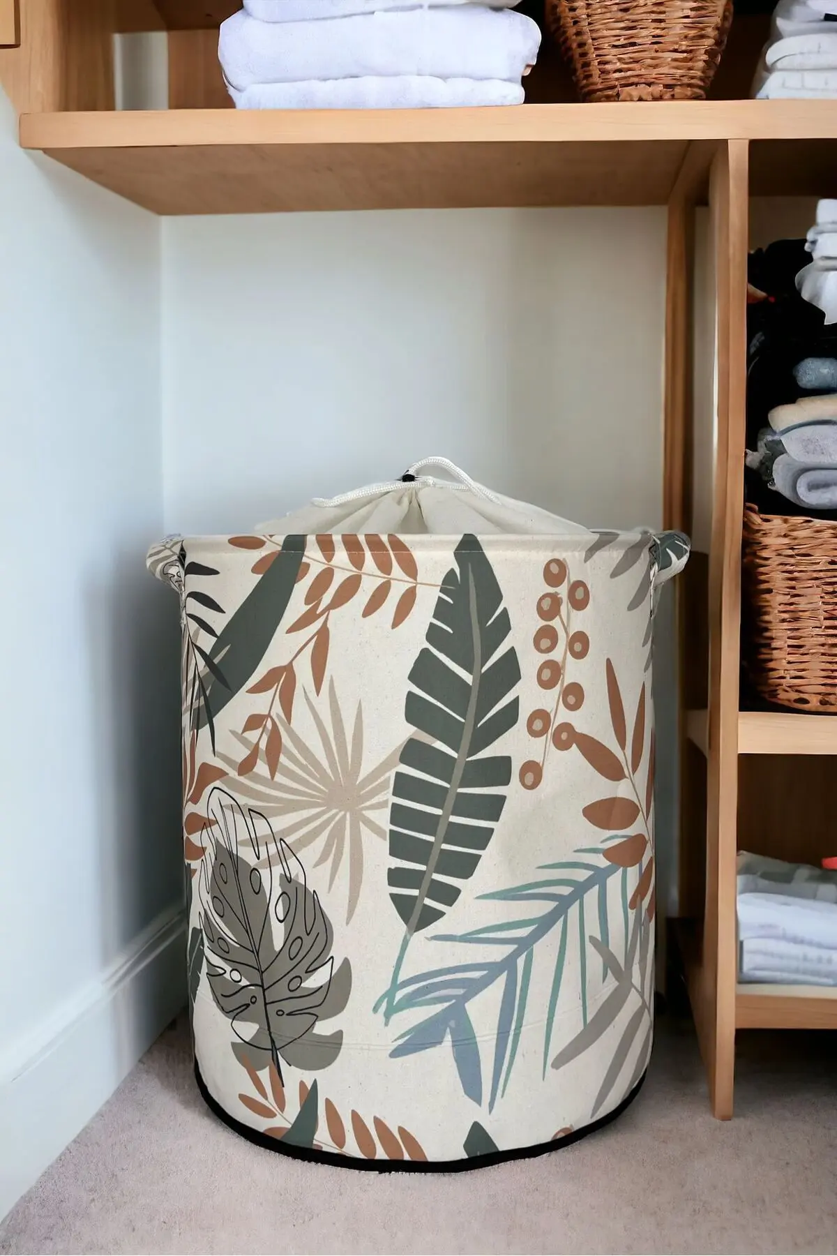Yaprak Desenli Katlanır Kirli Çamaşır Dolap Içi Çocuk Odası Oyuncak Düzenleyici Saklama Sepeti 37x40