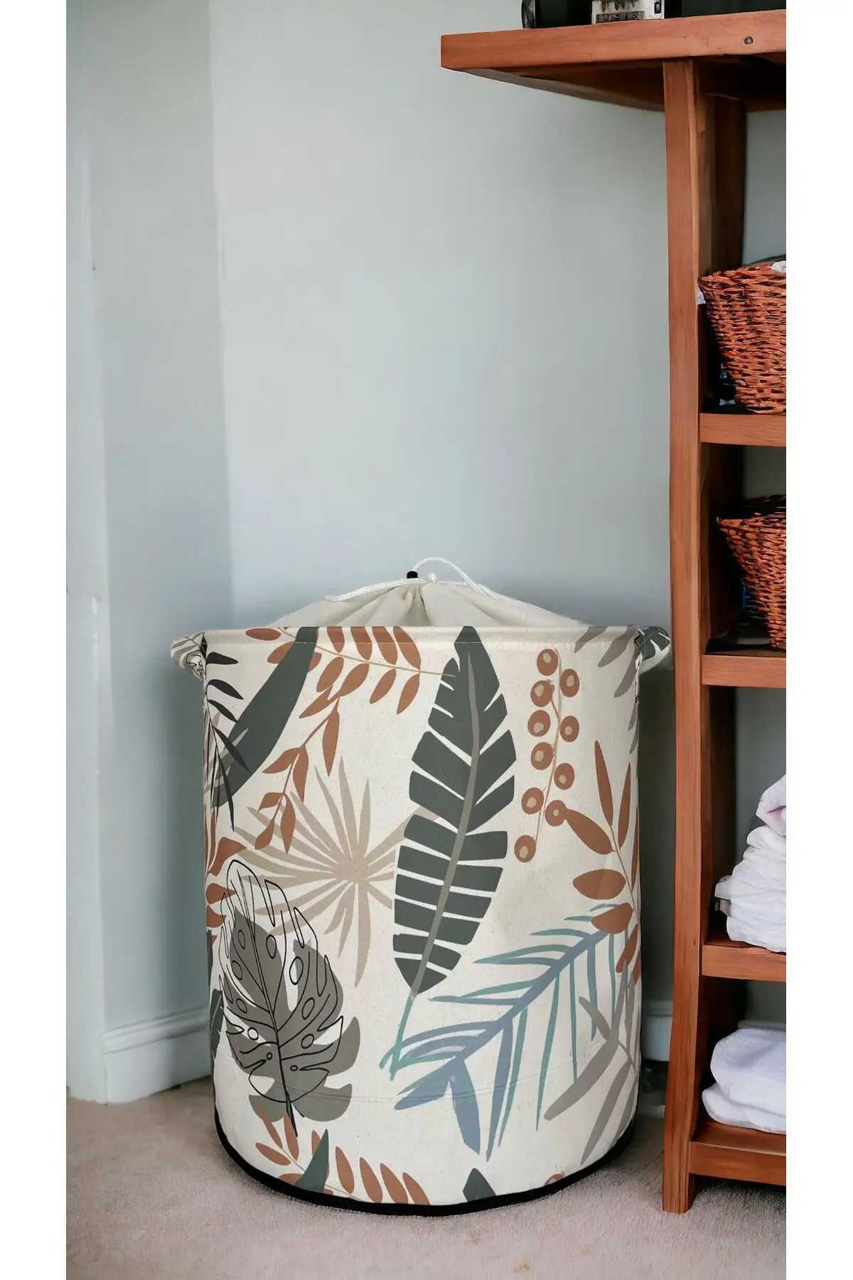 Yaprak Desenli Katlanır Kirli Çamaşır Dolap Içi Çocuk Odası Oyuncak Düzenleyici Saklama Sepeti 37x40