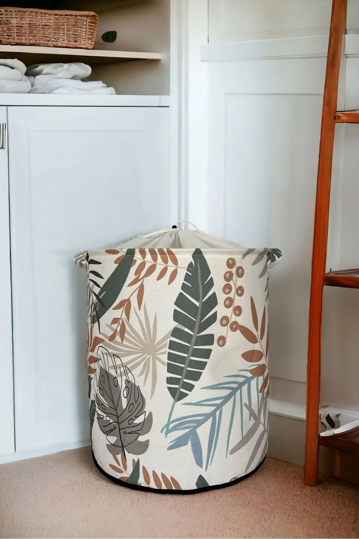 Rope Home Yaprak Desenli Katlanır Kirli Çamaşır Dolap Içi Çocuk Odası Oyuncak Düzenleyici Saklama Sepeti 37x40
