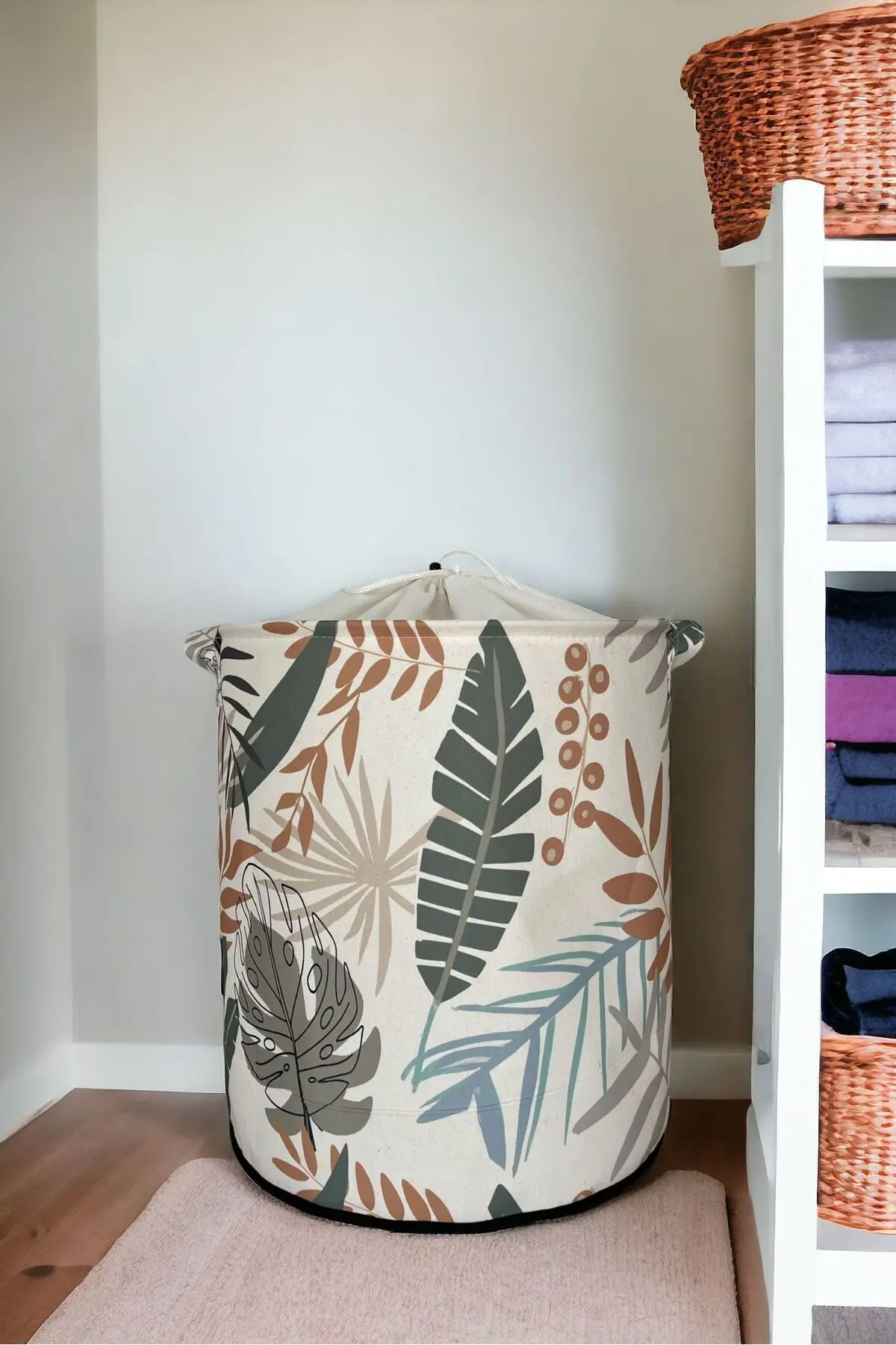 Yaprak Desenli Katlanır Kirli Çamaşır Dolap Içi Çocuk Odası Oyuncak Düzenleyici Saklama Sepeti 37x40