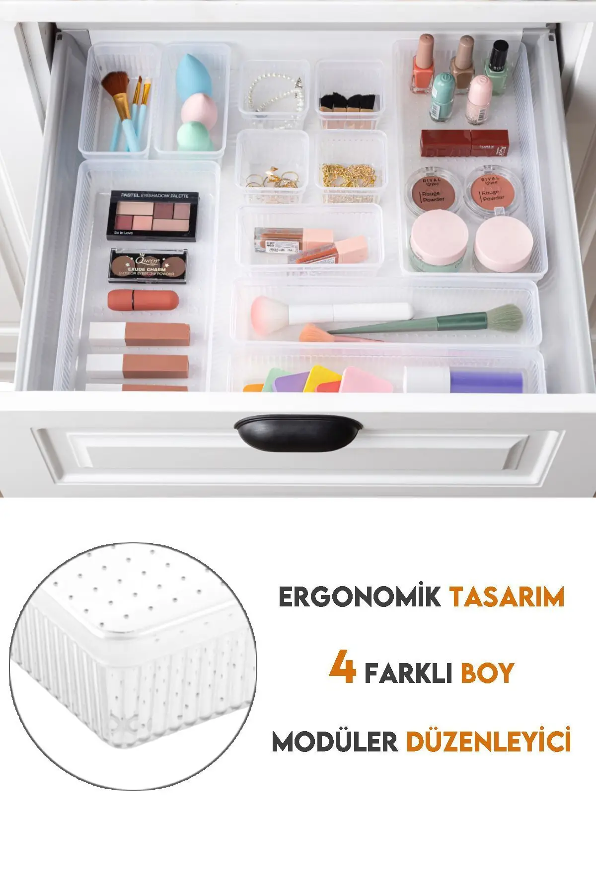12'li Dolap İçi Takı Makyaj Organizer - Çekmece İçi Düzenleyici Set Şeffaf