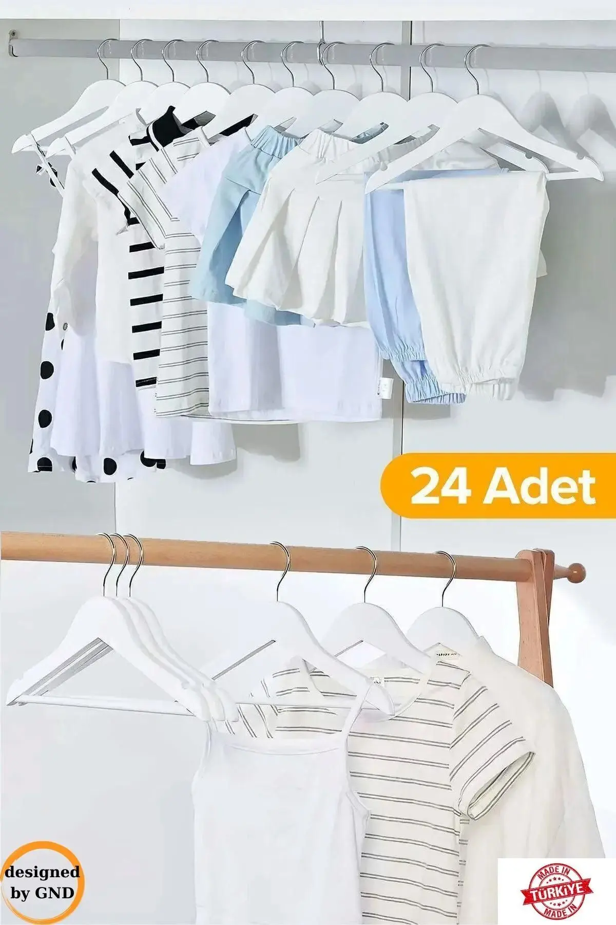 BabyLondy 24'lü Ahşap Görünümlü Çocuk Elbise Askı Bebek Askısı Kıyafet Ve Elbise Askısı 24 Adet