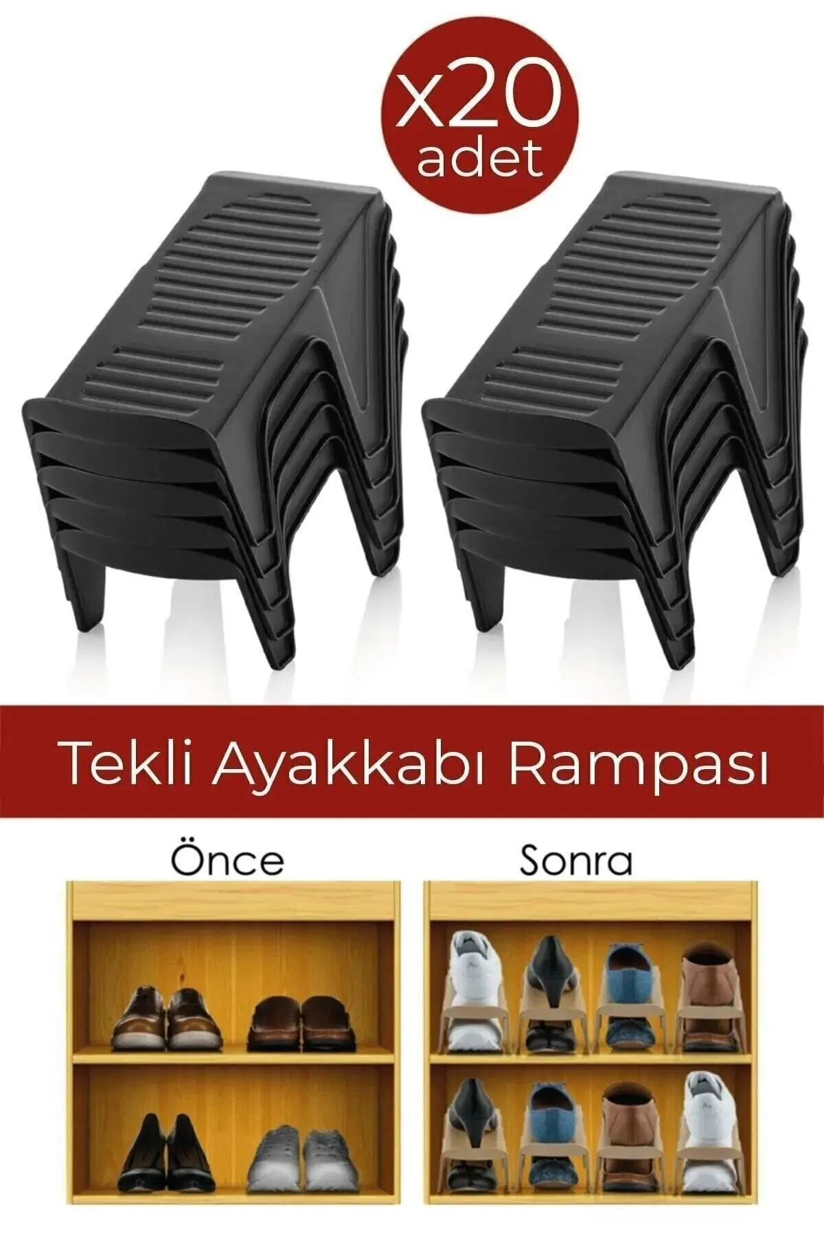 ESTİ 20 Adet Tekli Ayakkabı Rampası Ayakkabı Düzenleyici Dolap Içi Organizer