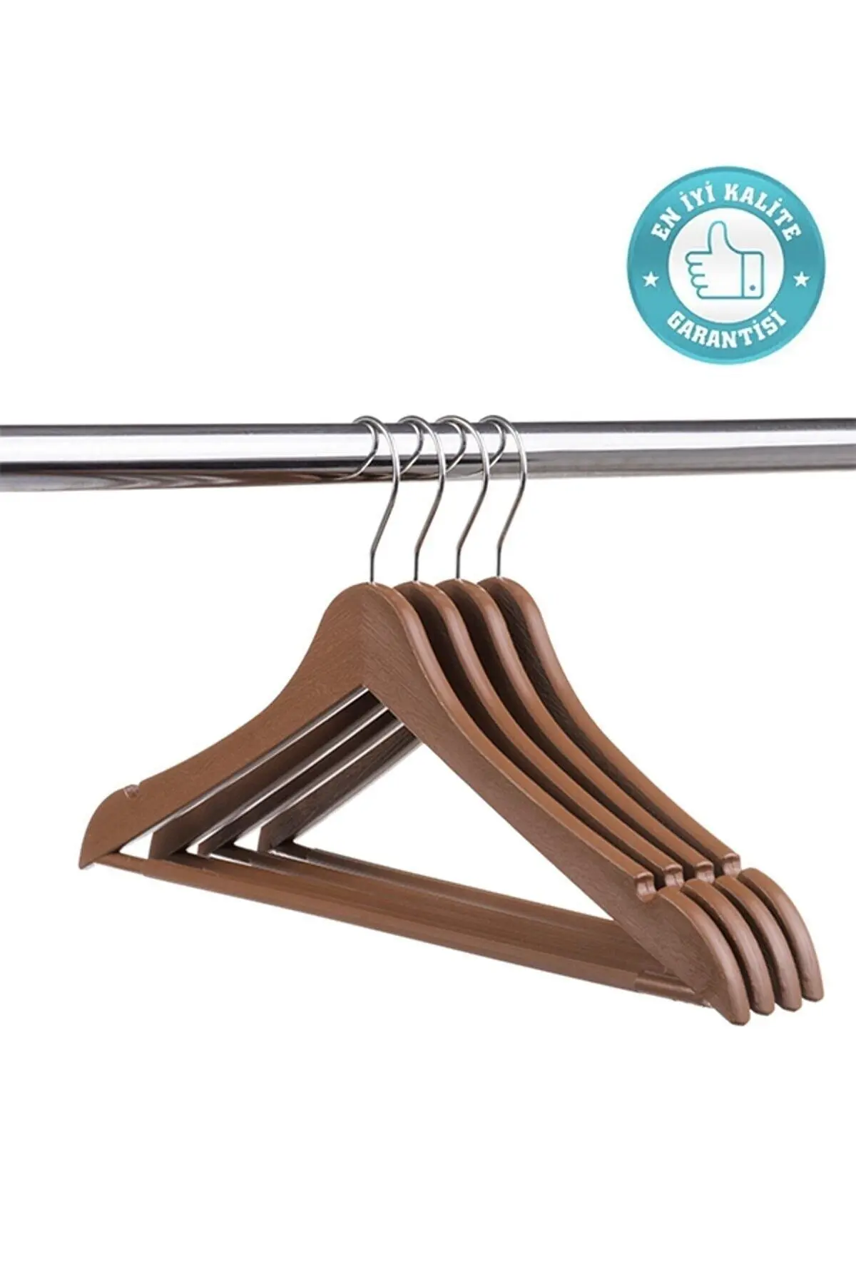 12 Adet - Ahşap Görünümlü Plastik A Kalite Kahverengi Elbise Askı