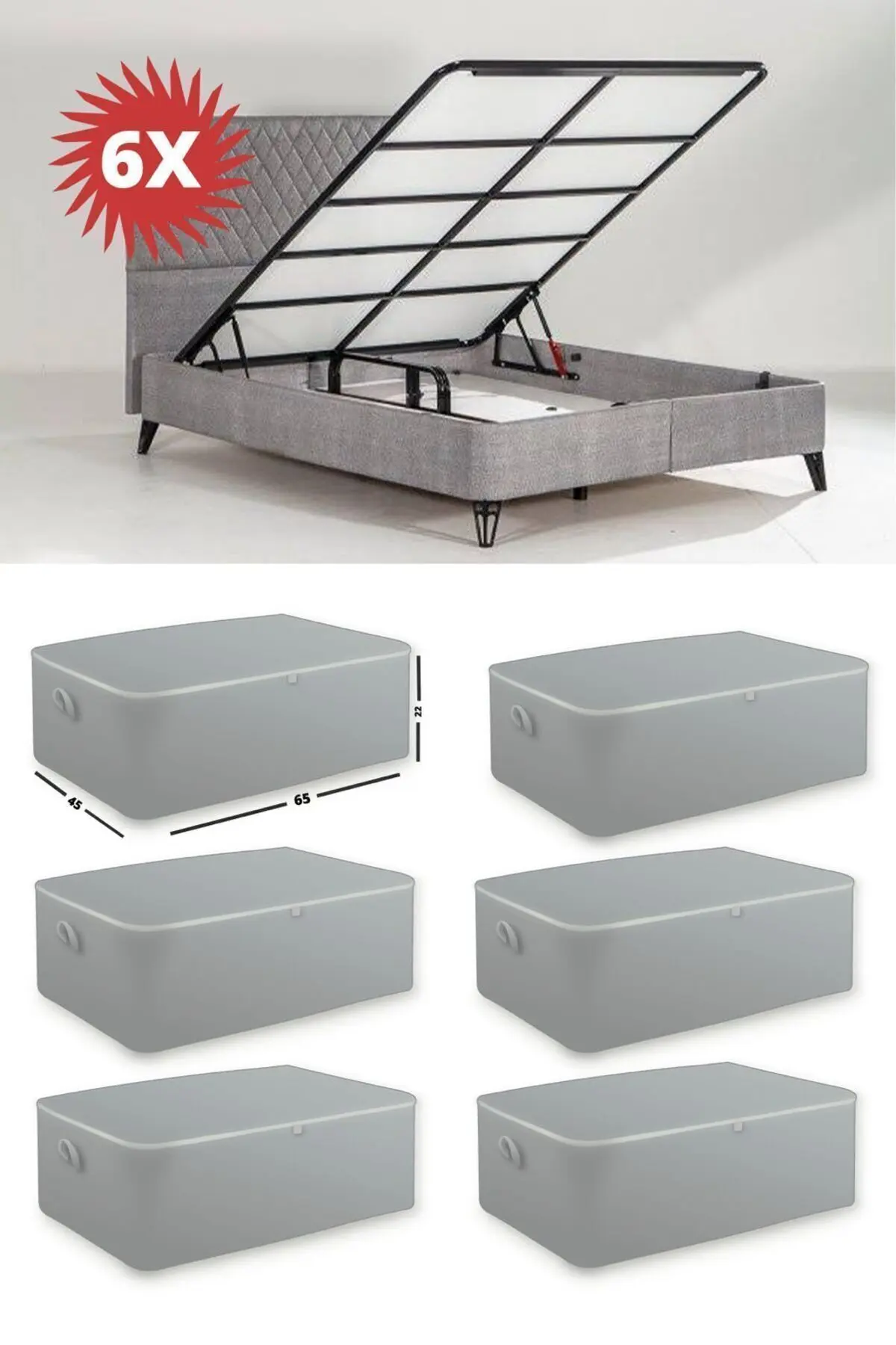 Ekici home textile 6 Adet -çekyat Baza Tipi Hurc - Baza Altı Büyük Boy Saklama Hurcu 65 X 45 X 22 Cm Ekicihome0005-6