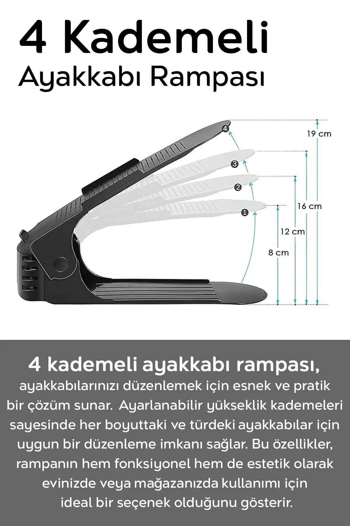20'li Tekli Ayarlanabilir Ayakkabı Rampası - Dolap İçi Ayakkabı Düzenleyici Organizer
