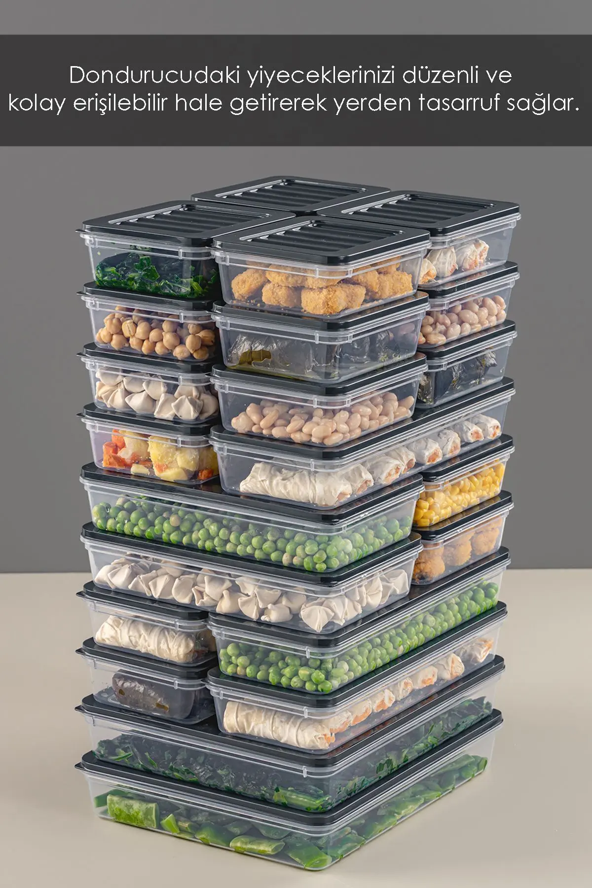 Mikrodalga ve Difriz Uyumlu 24 Parça Saklama Kabı Seti,2x2400Ml 4x1200Ml 6x1170Ml 12x600Ml, Antrasit