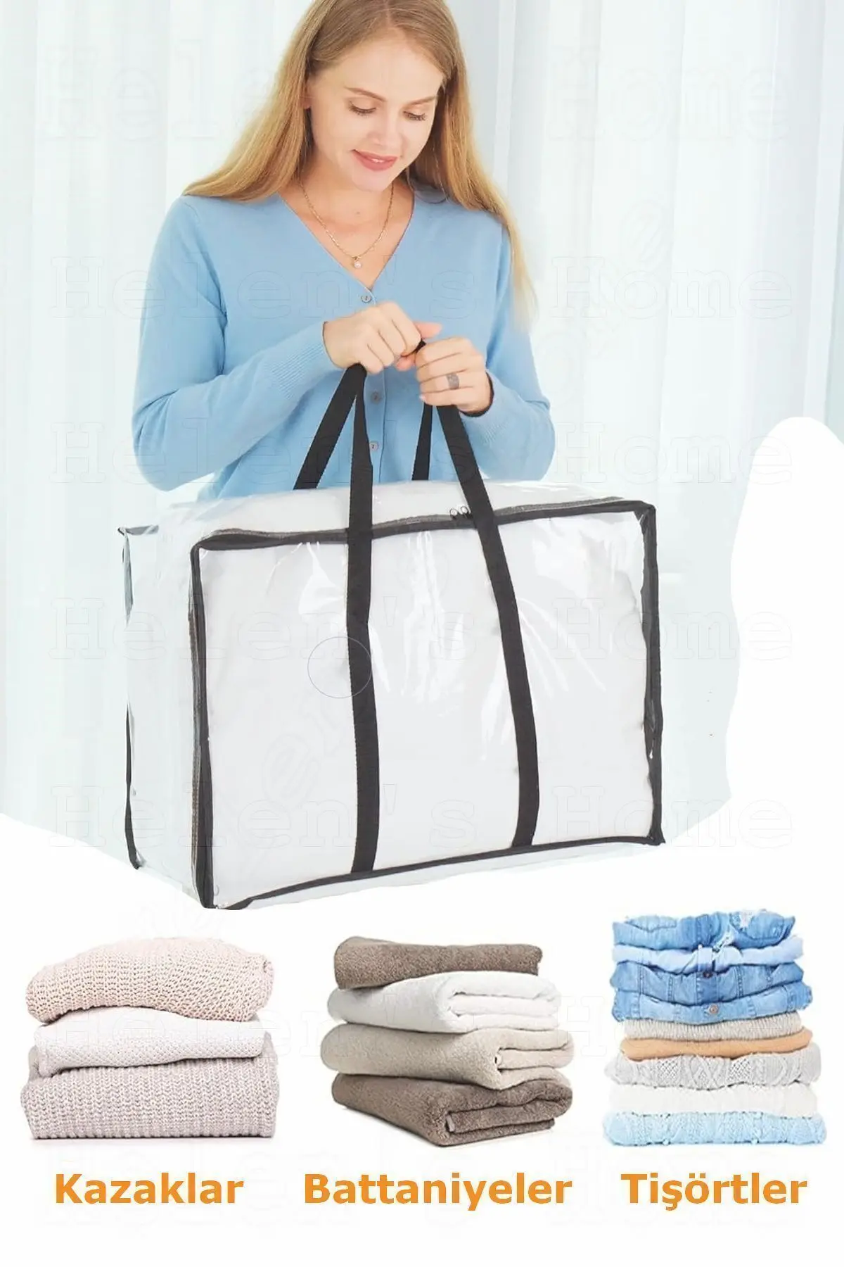 5 Adet 40 Micron Kalın Pvc Saklama Çantası Çeyizlik Geniş Büyük Hurç 50x34x13 Cm