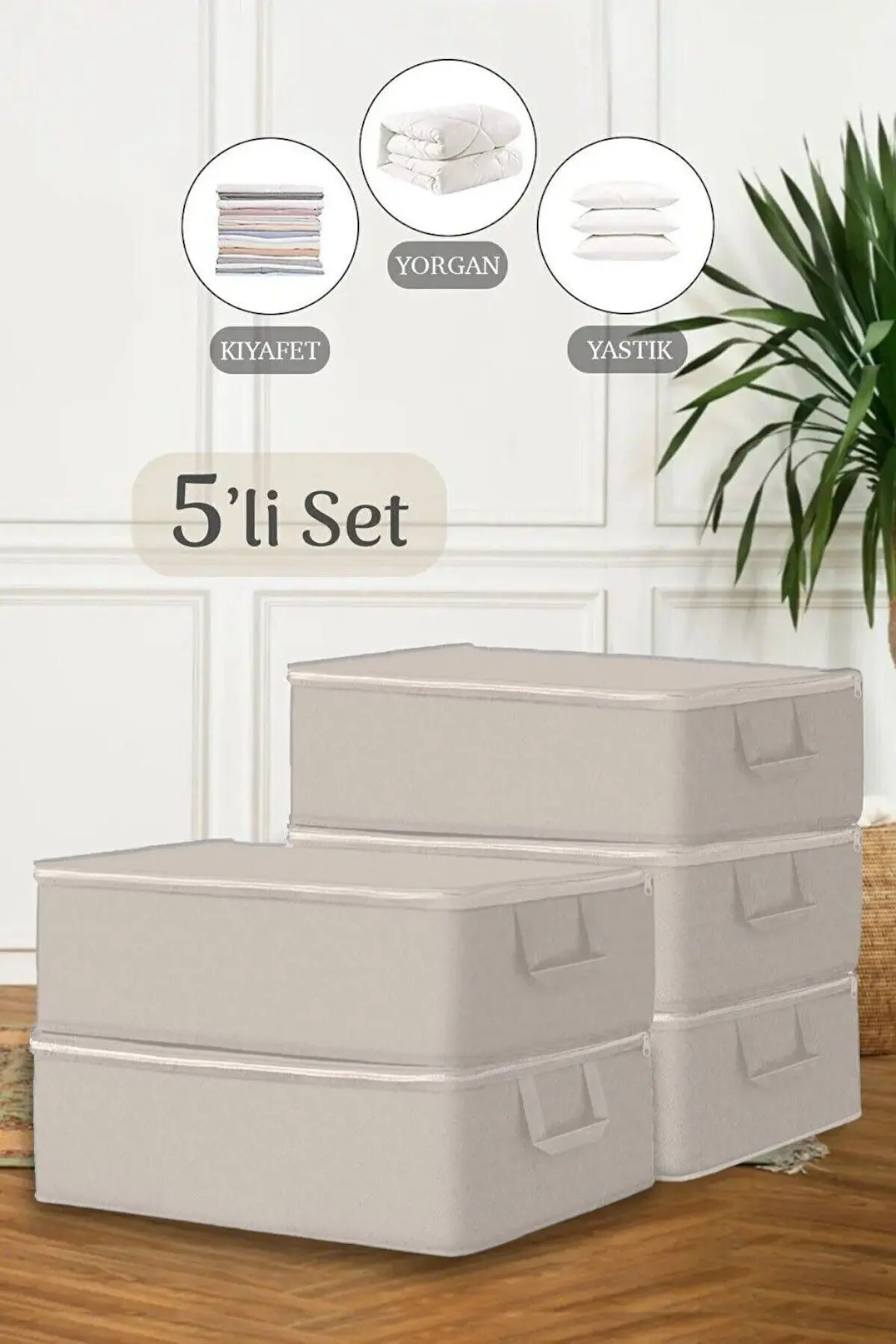 Helen's Home 5 Adet Büyük Boy Bazaaltı Hurç Giysi Yastık Hurcu Düzenleyici Saklama Çantası 64x45x22 Cm