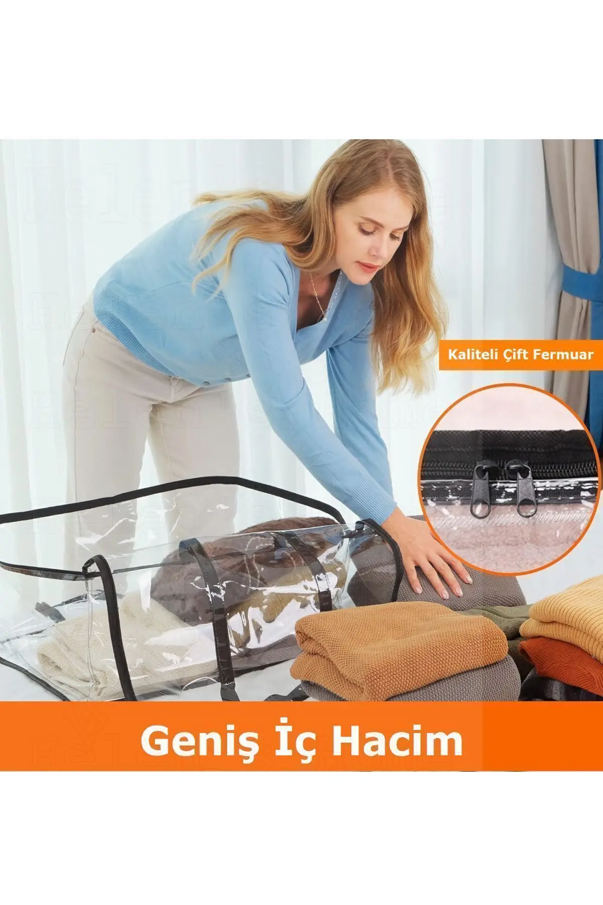 5 Adet 40 Micron Kalın Pvc Saklama Çantası Çeyizlik Geniş Büyük Hurç 50x34x13 Cm