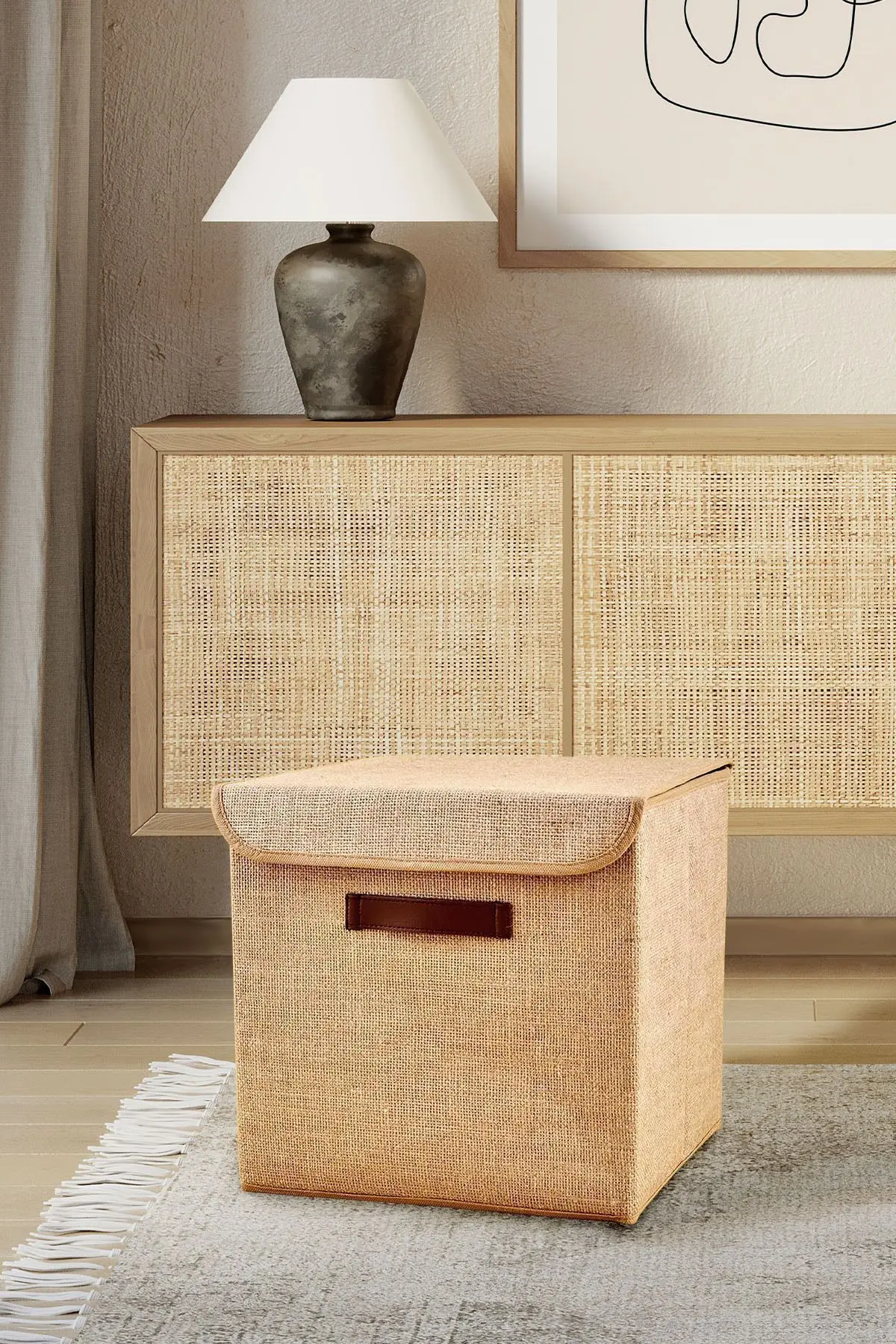 Jüt Deri Saplı Kapaklı Kutu