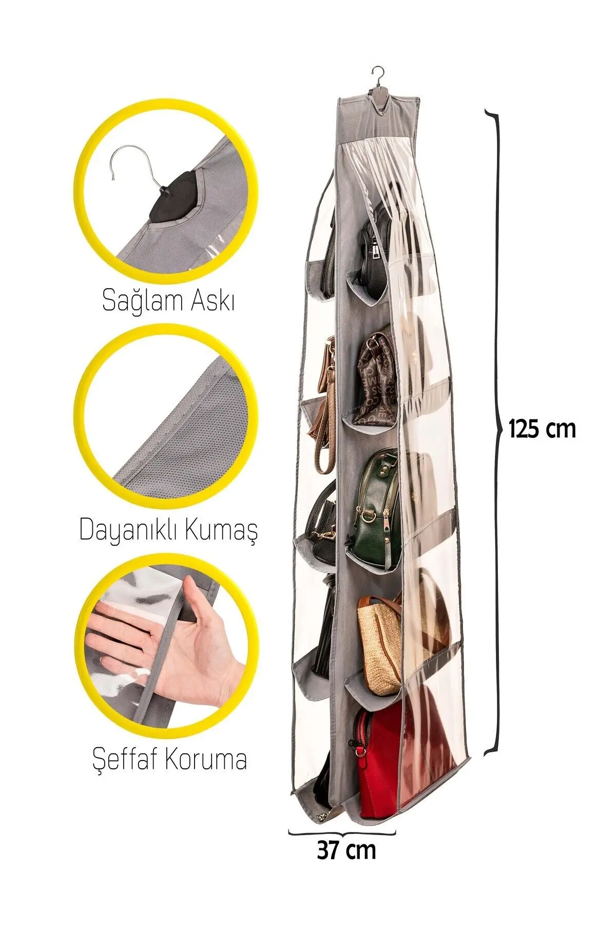 10 Cepli Dolap Içi Çanta Ve Ayakkabı Düzenleyici Antrasit