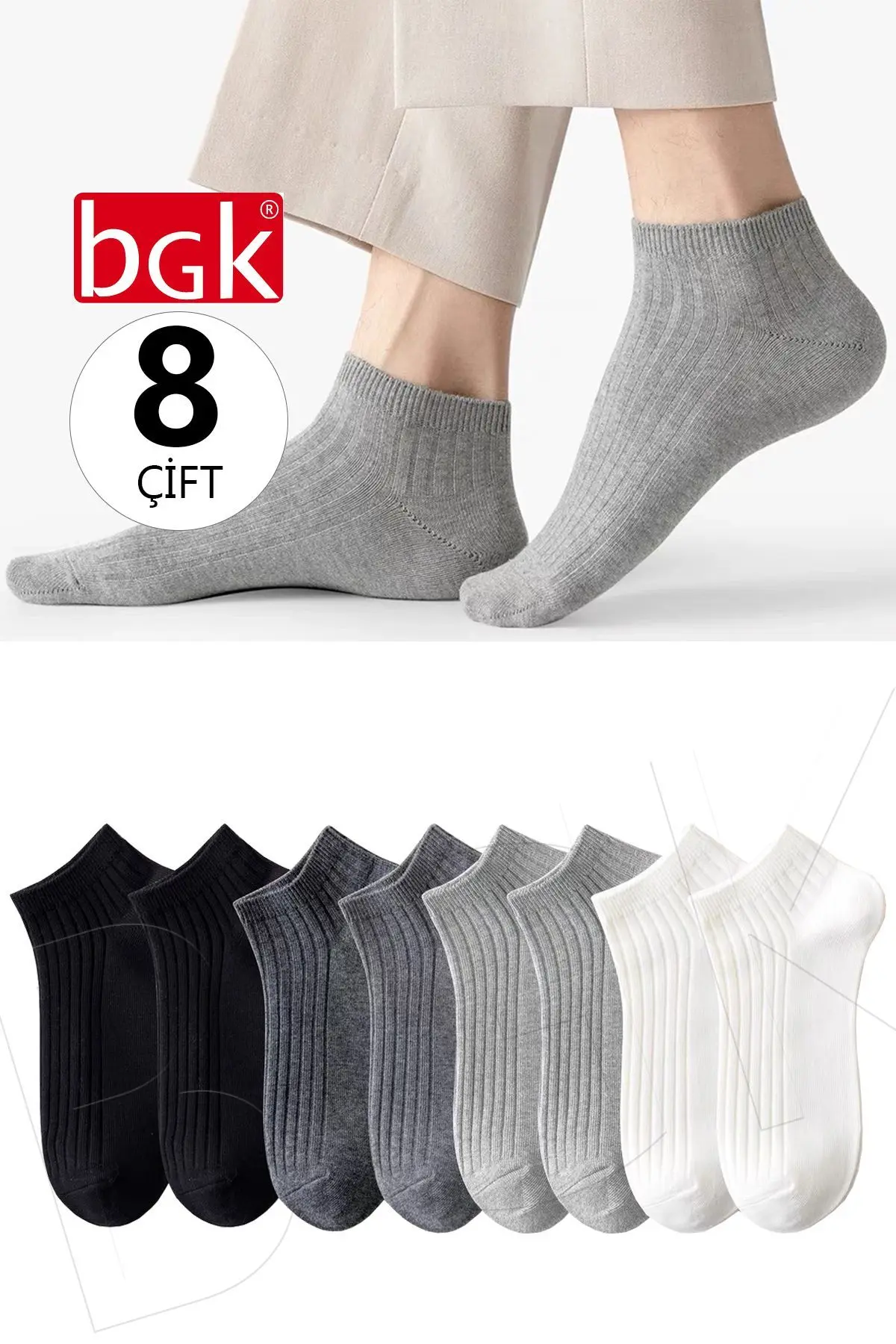 BGK Unisex 8 Çift Renkli Çizgili Çorap