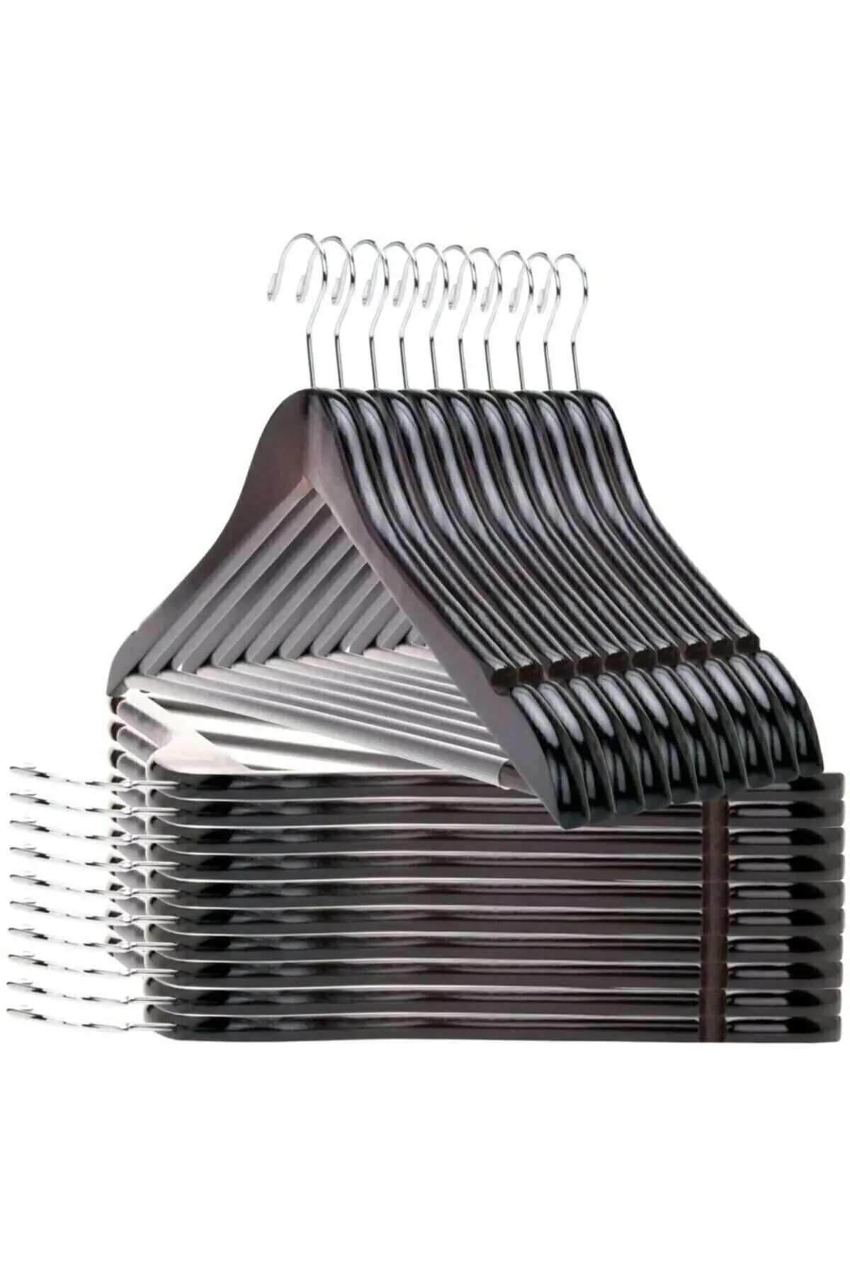 Ahşap Görünümlü Plastik Siyah Kıyafet Elbise Askısı Askılığı Gömlek Askısı Pantolon Askısı 12 Adet