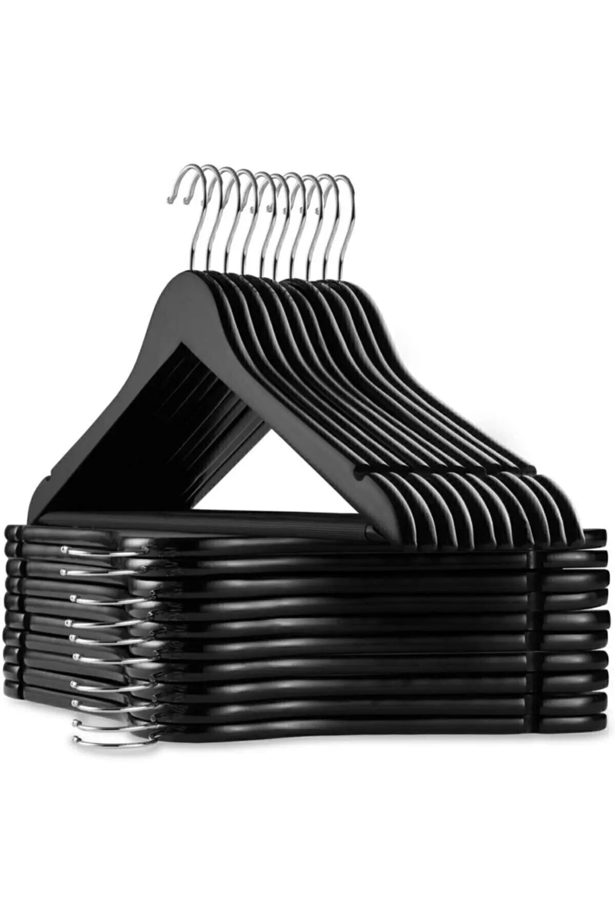 Ahşap Görünümlü Plastik Siyah Kıyafet Elbise Askısı Askılığı Gömlek Askısı Pantolon Askısı 12 Adet