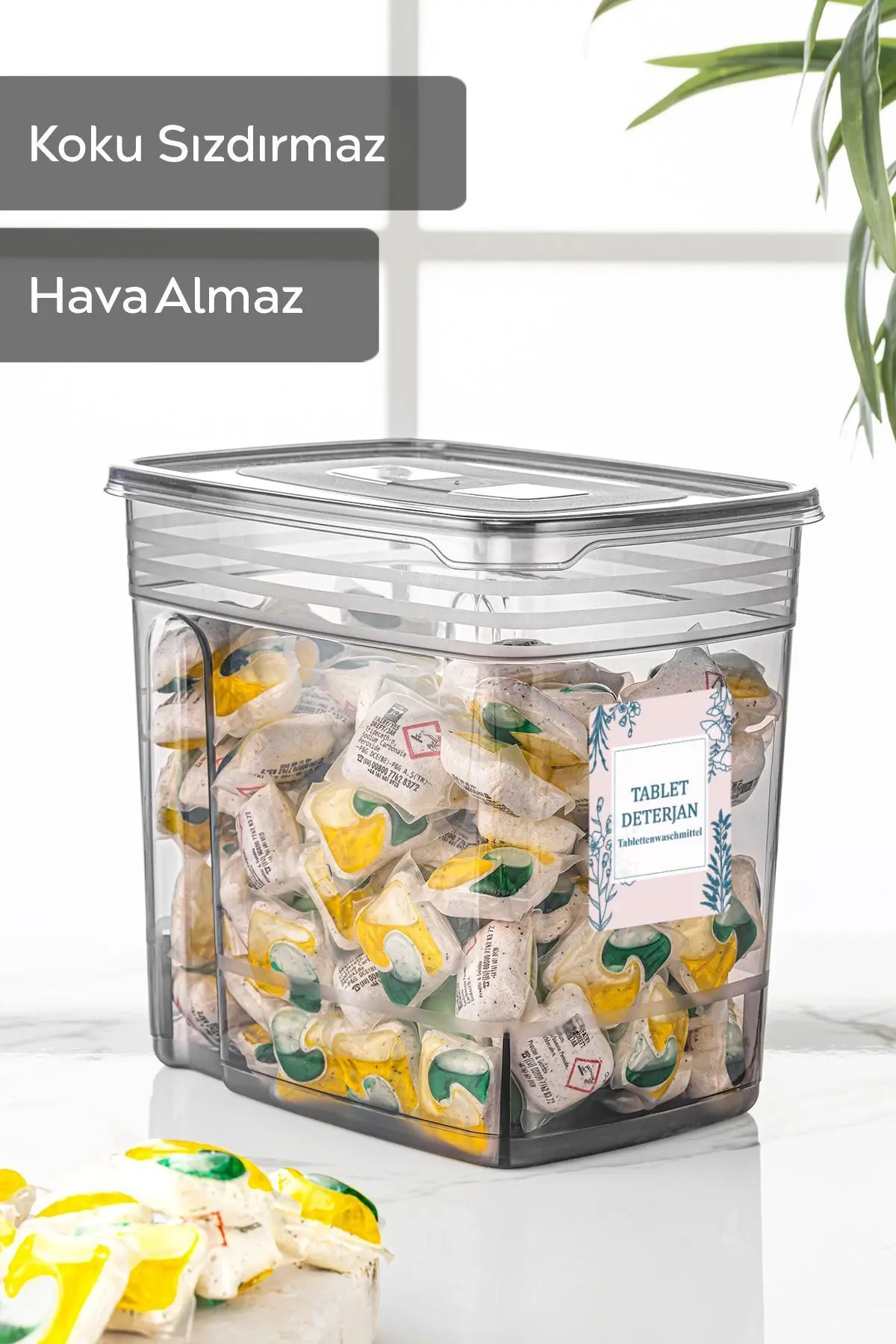 2'li Mega Etiketli Deterjan Saklama Kutusu Lena Pratik Kapaklı Tablet Deterjan Saklama Kabı 2x5,5 Lt