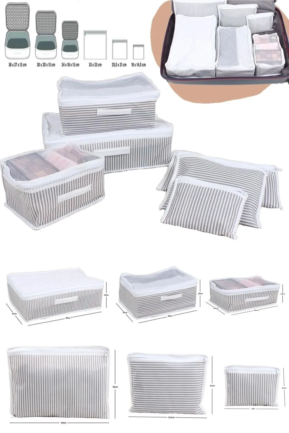 ESTİ 6'lı Valiz Düzenleyici Set - Çizgili