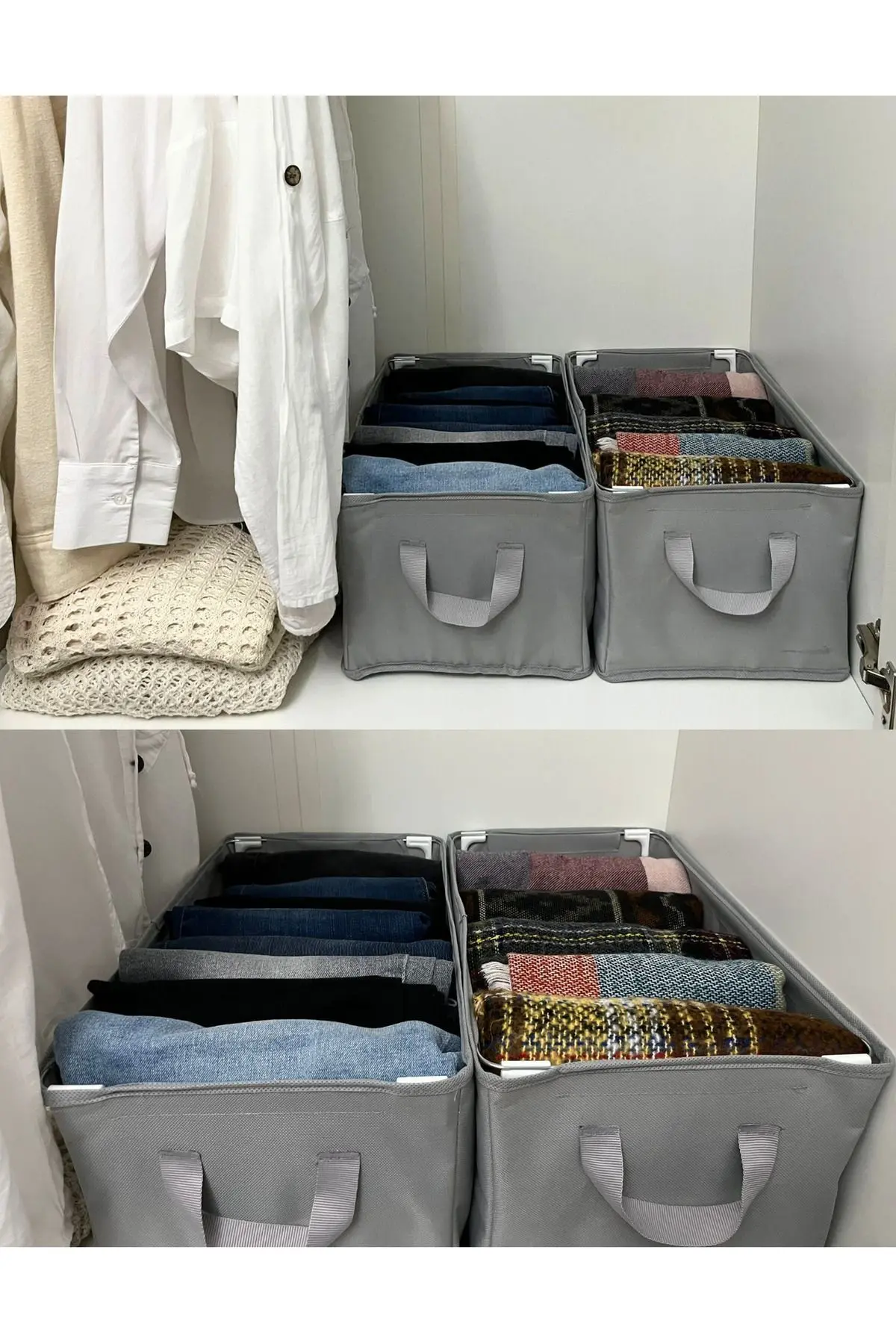 1 adet dolap içi düzenleyici raf düzenleyici saklama katlanabilir kıyafet organizeri  45x25x20