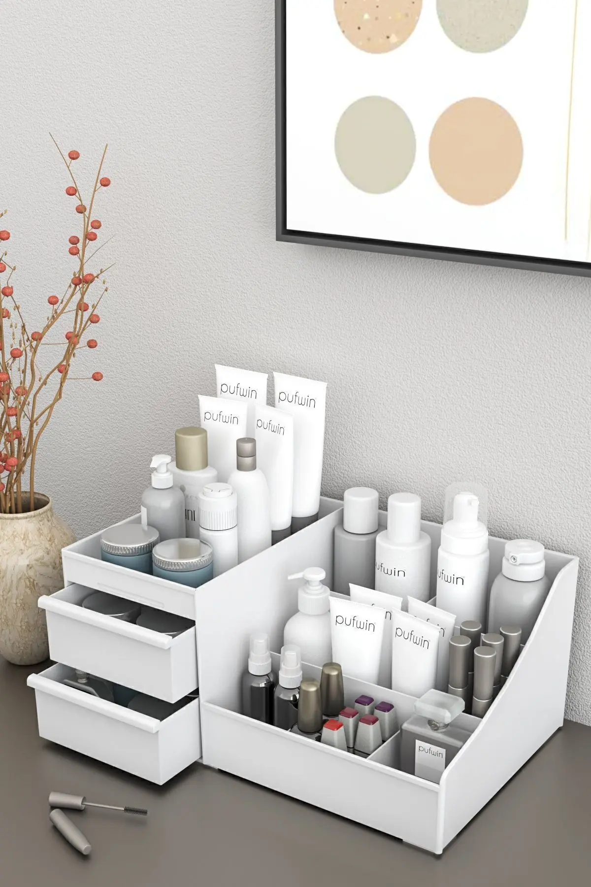 Elegance Xl Makyaj Kozmetik Parfüm Krem Serum Düzenleyici Çekmeceli Organizer Beyaz