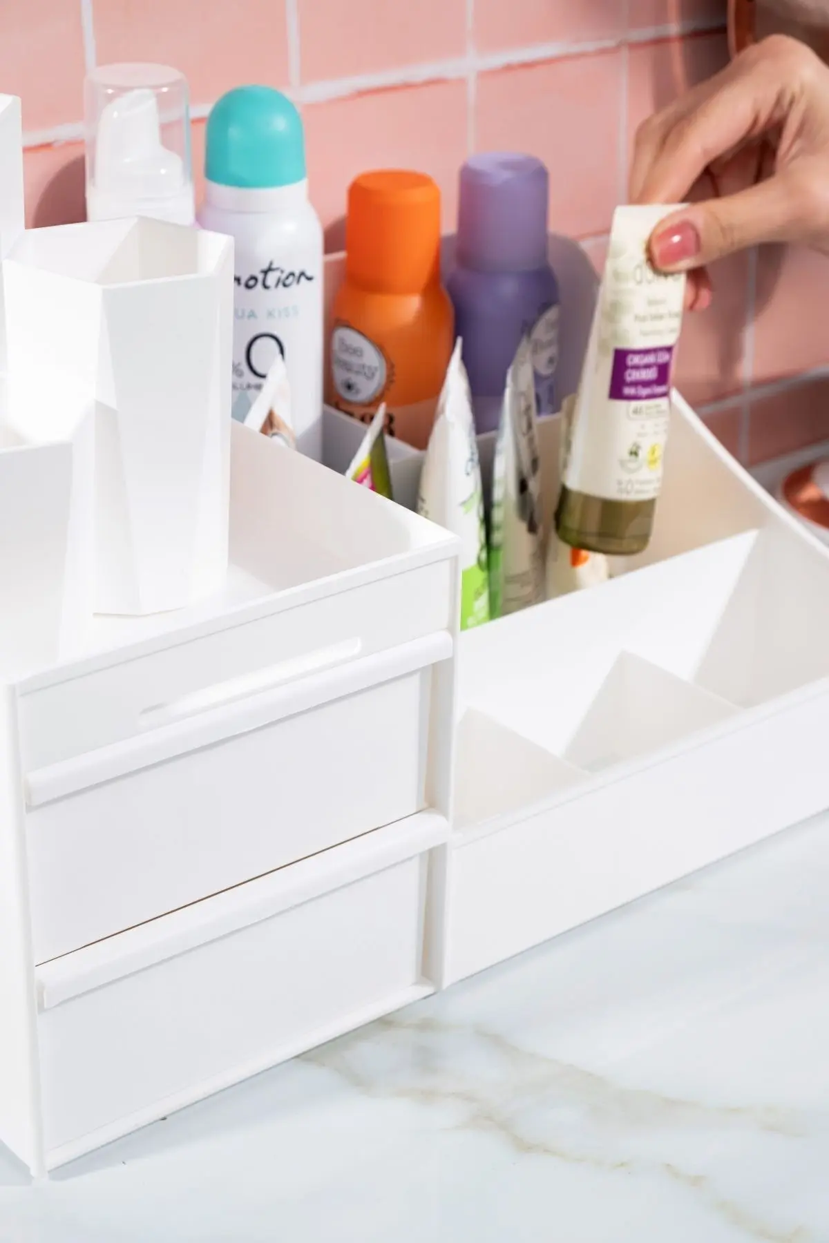 Elegance Xl Makyaj Kozmetik Parfüm Krem Serum Düzenleyici Çekmeceli Organizer Beyaz