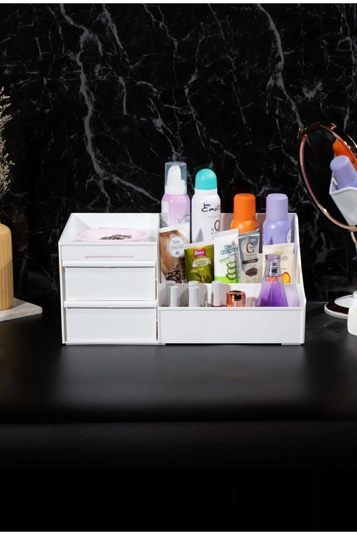 Elegance Xl Makyaj Kozmetik Parfüm Krem Serum Düzenleyici Çekmeceli Organizer Beyaz