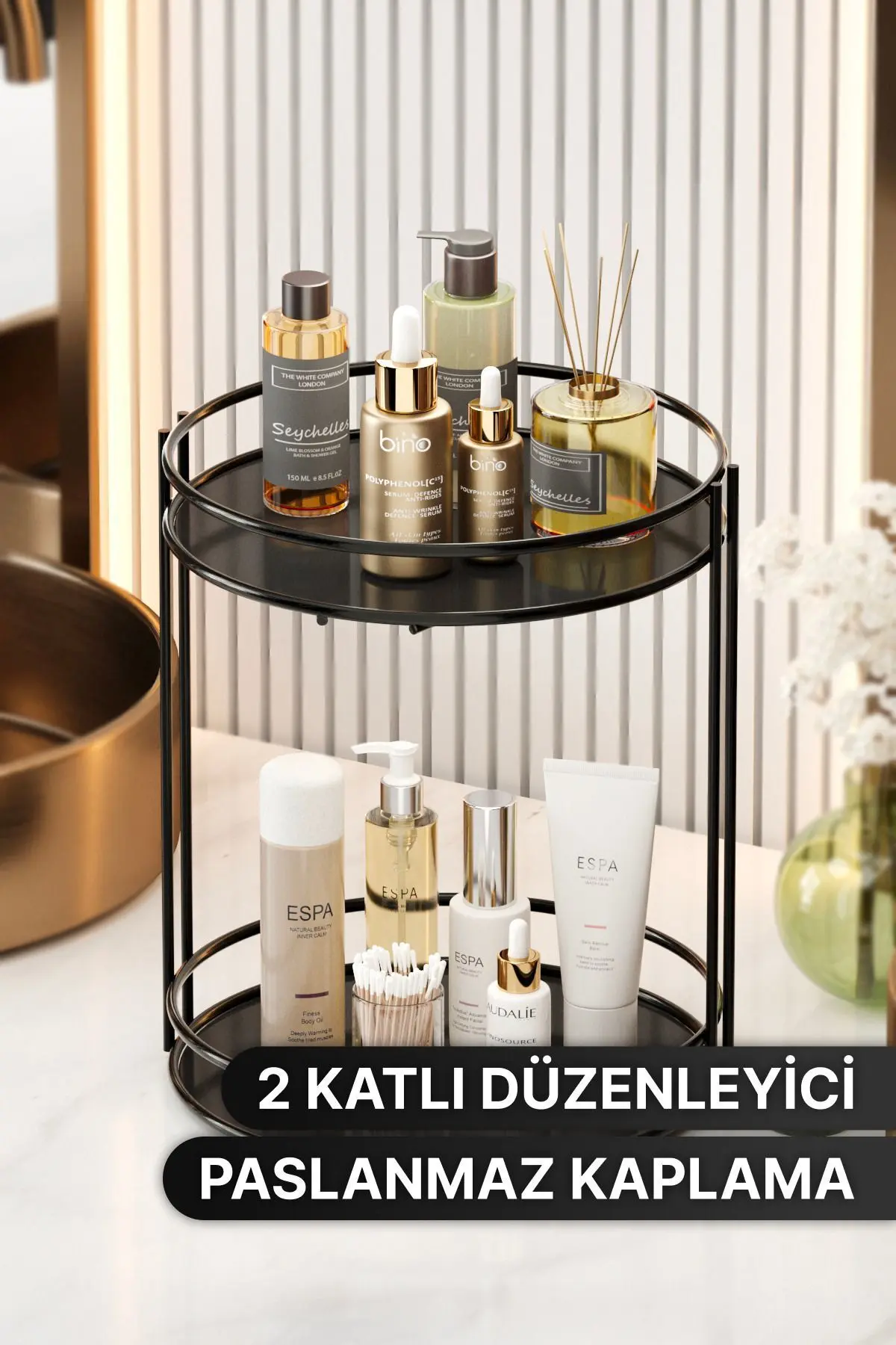 Banyo Kozmetik Takı Düzenleyici Çok Amaçlı Organizer 2 Katlı Servis Sunum Tepsisi Ikramlık