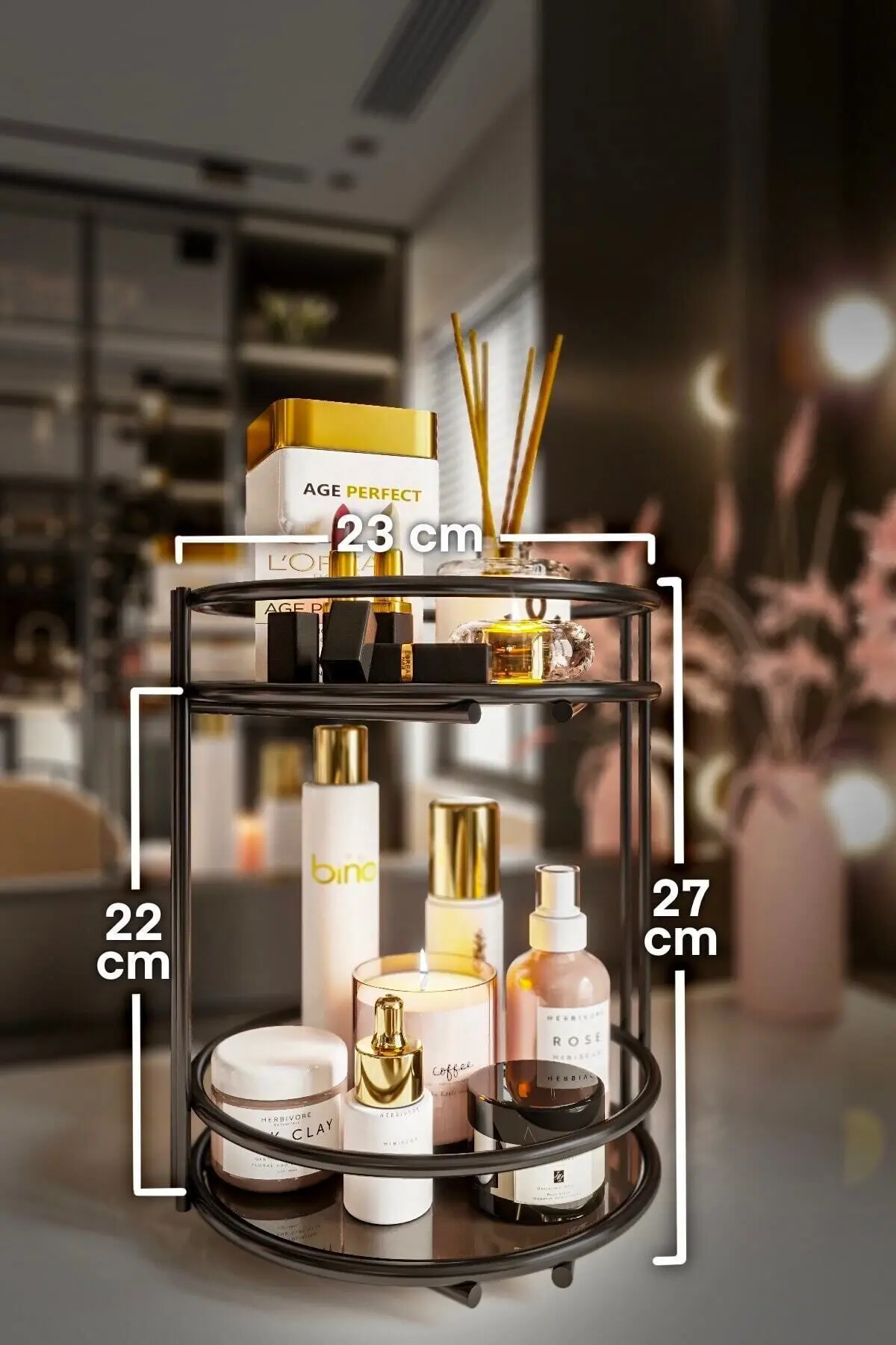 Banyo Kozmetik Takı Düzenleyici Çok Amaçlı Organizer 2 Katlı Servis Sunum Tepsisi Ikramlık