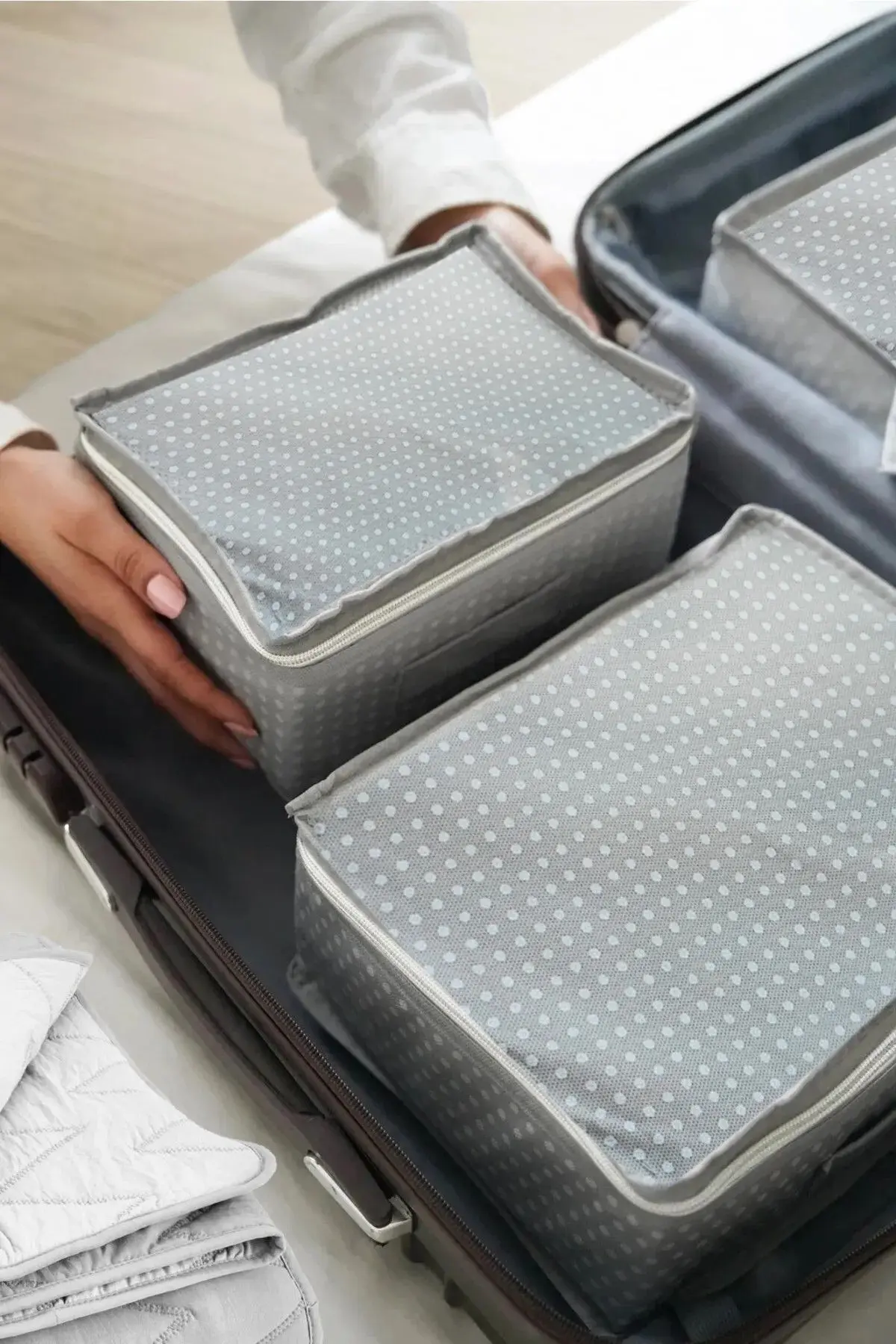 6'lı Valiz Düzenleyici Filesiz Set - Gri Benekli