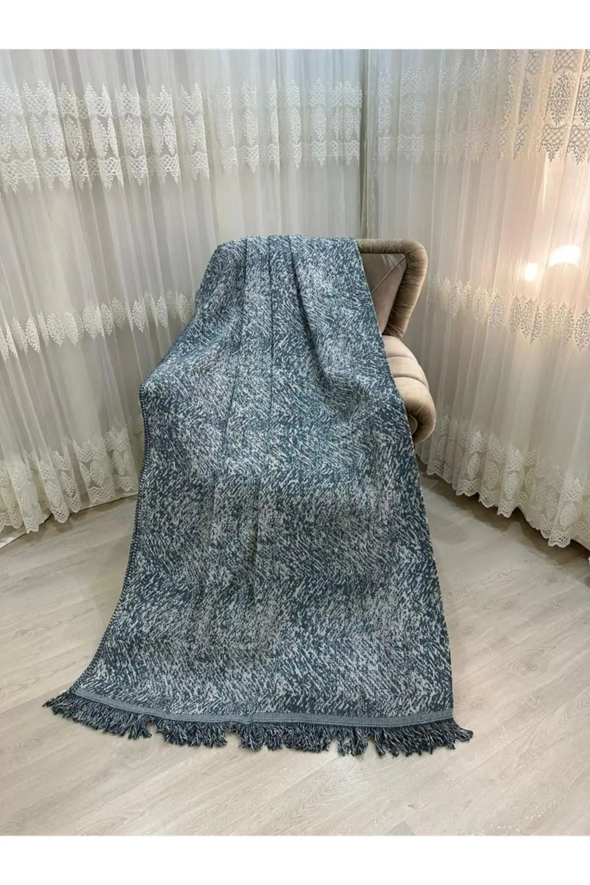 Lüks Pamuklu Koltuk-çekyat Örtüsü Turkuaz Rengi 170x220 Çift Taraflı