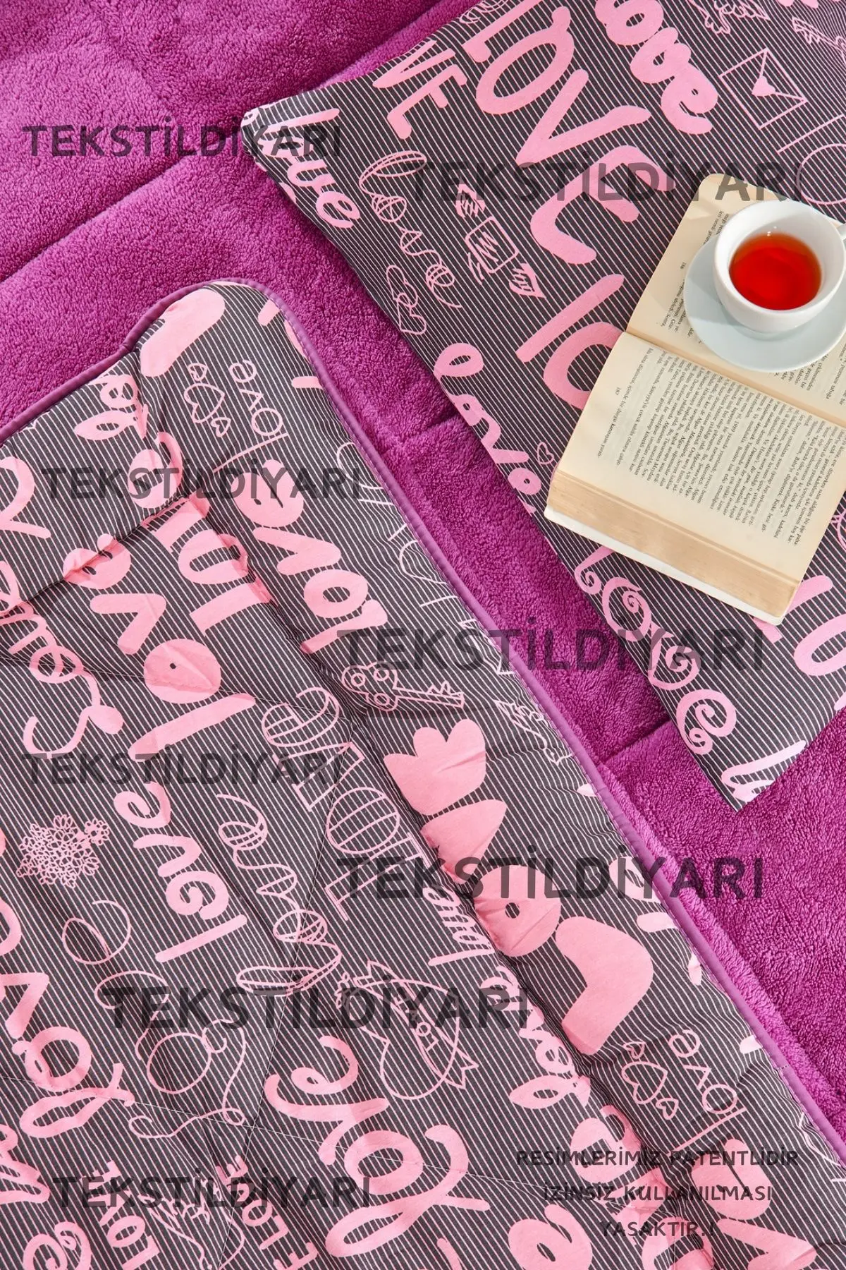Tek Kişilik Çift Taraflı Welsoft Yorgan Mürdüm Love