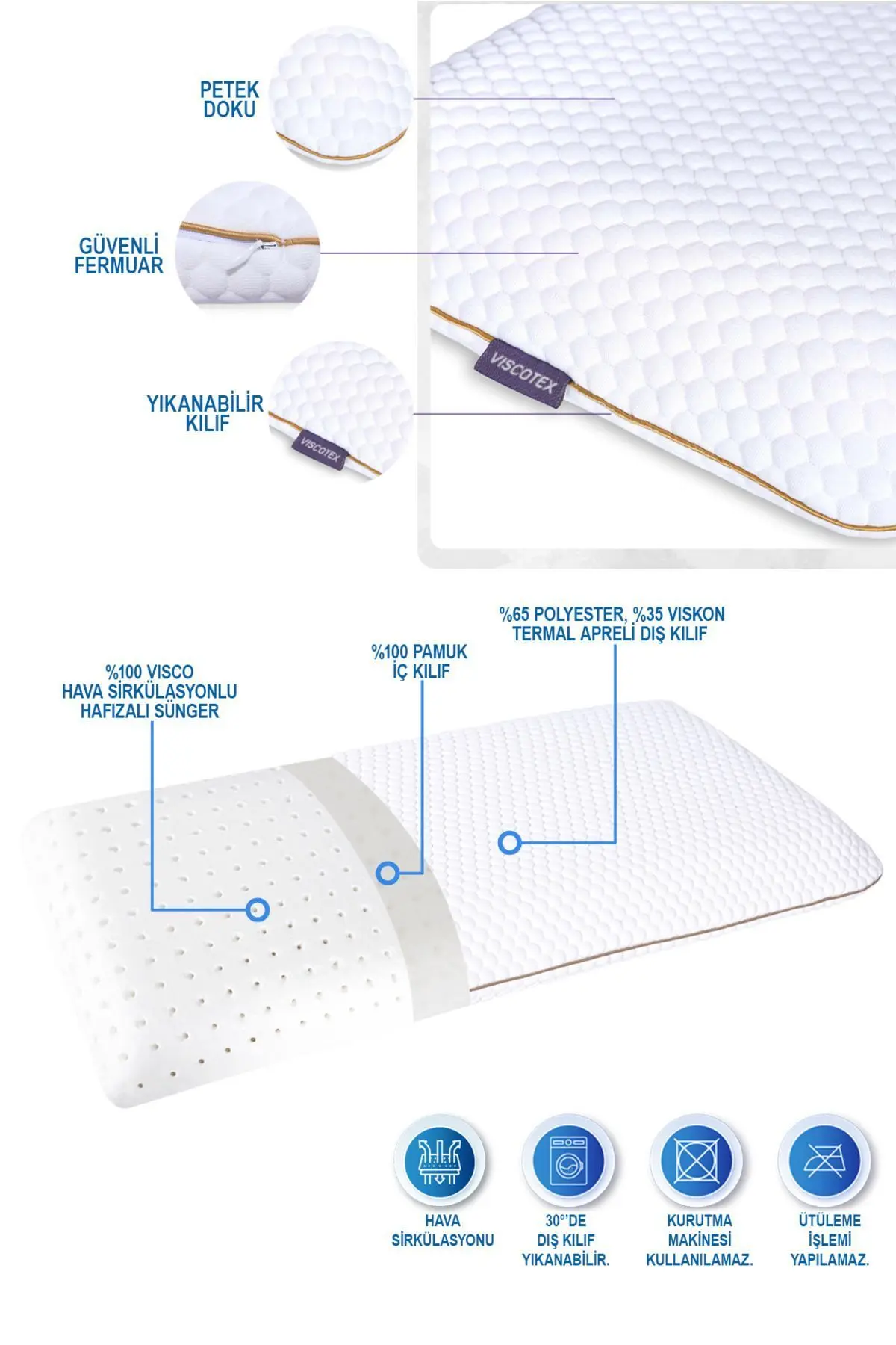 Ortopedik Çocuk Yastığı (SENSİTİVE BABY) 66x33x6cm, Beyaz