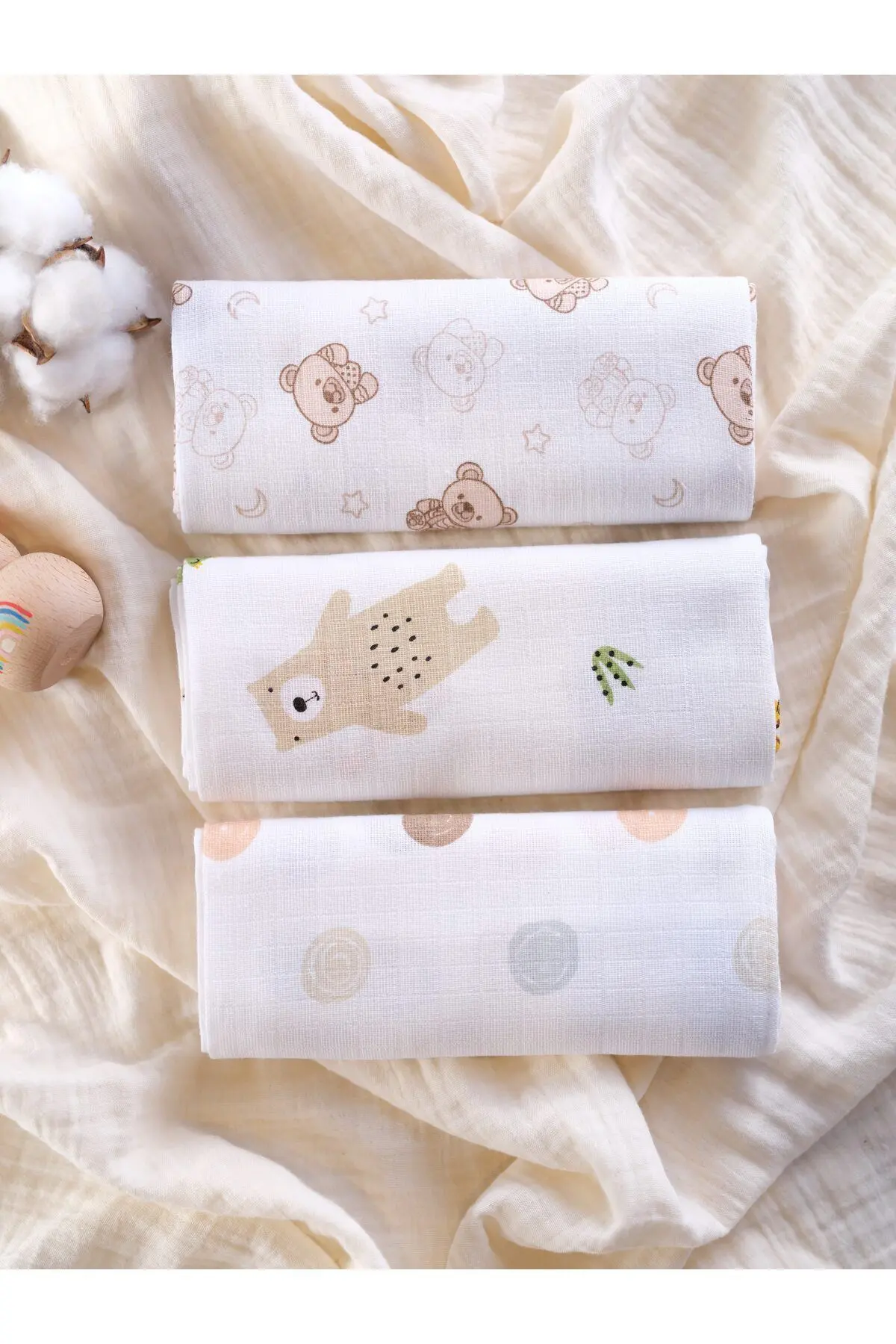 Çok Amaçlı Müslin Örtü & Battaniye 3'lü Set %100 Pamuk Oeko-teks Sertifikalı 80x80 Cm