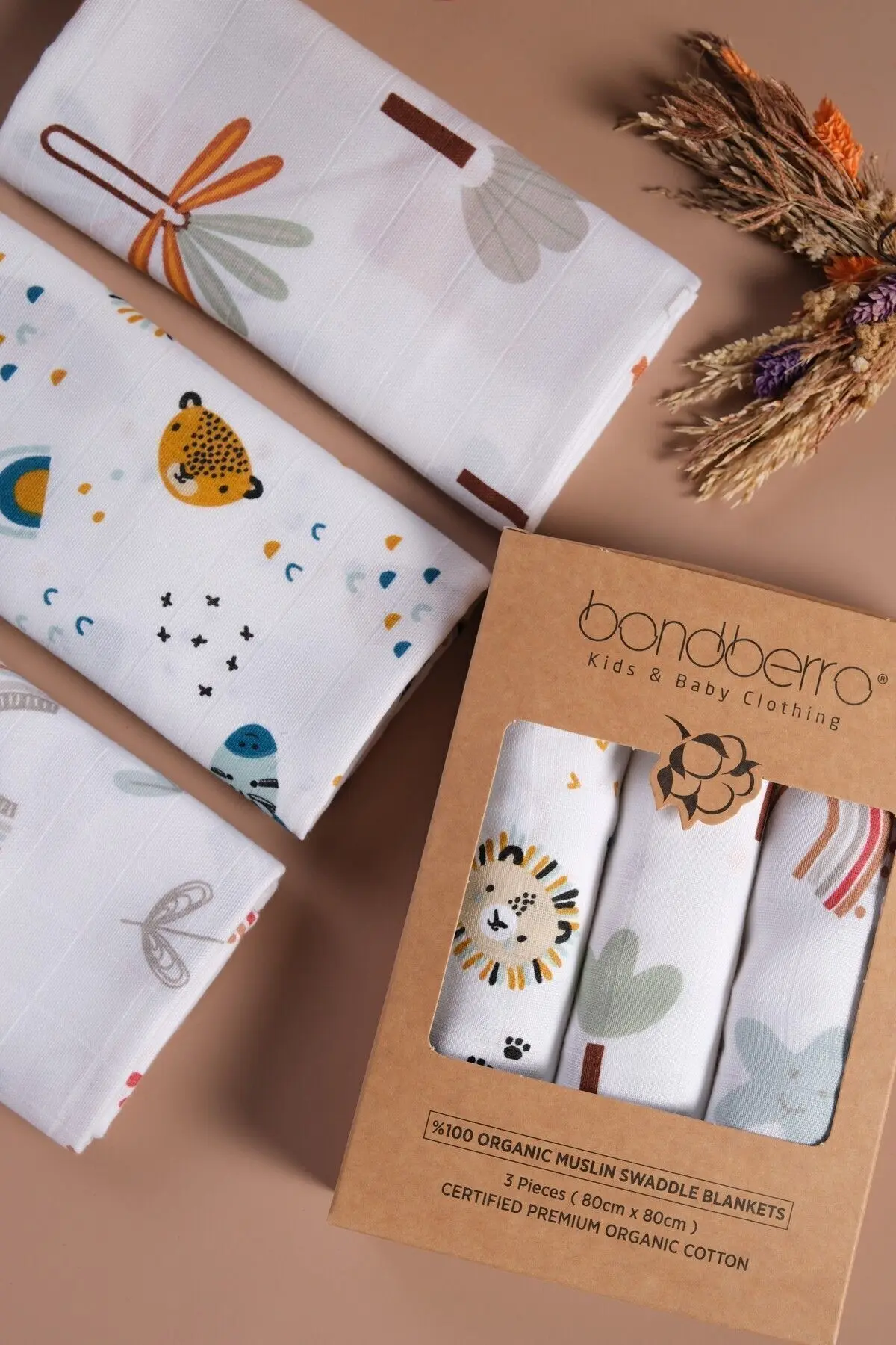 Bondberro Çok Amaçlı Müslin Örtü & Battaniye 3'lü Set %100 Pamuk Oeko-teks Sertifikalı 80x80 Cm