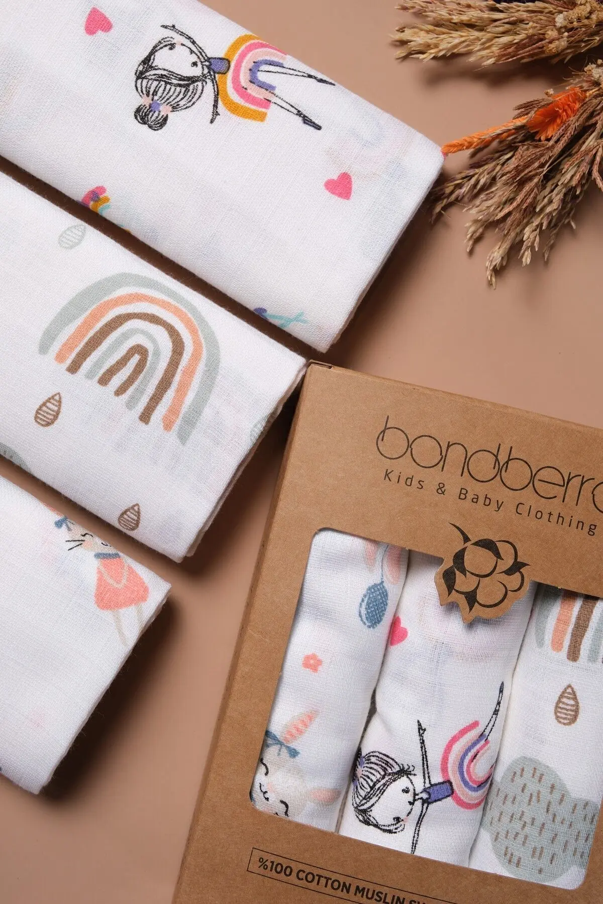 Çok Amaçlı Müslin Örtü & Battaniye 3'lü Set %100 Pamuk Oeko-teks Sertifikalı 80x80 Cm