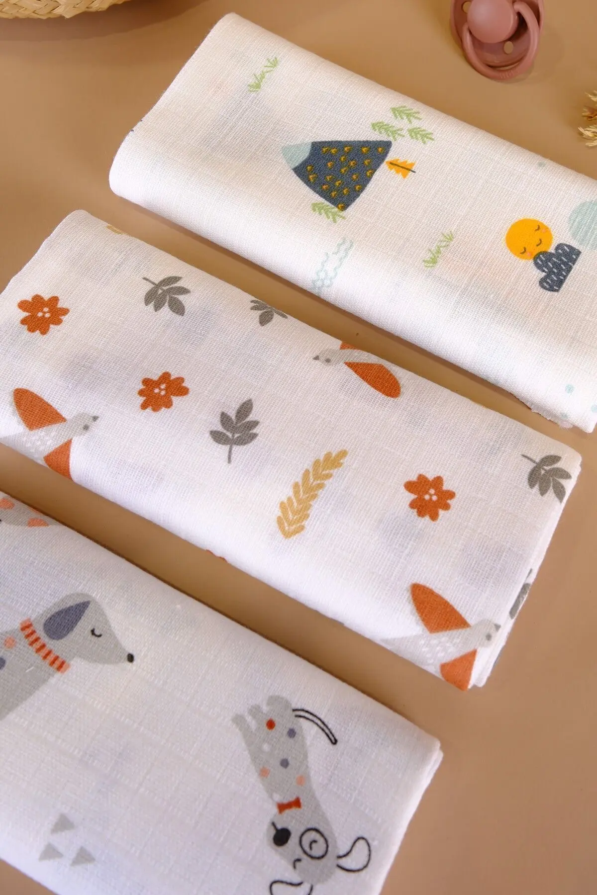 Çok Amaçlı Müslin Örtü & Battaniye 3'lü Set %100 Pamuk Oeko-teks Sertifikalı 80x80 Cm / Çk1