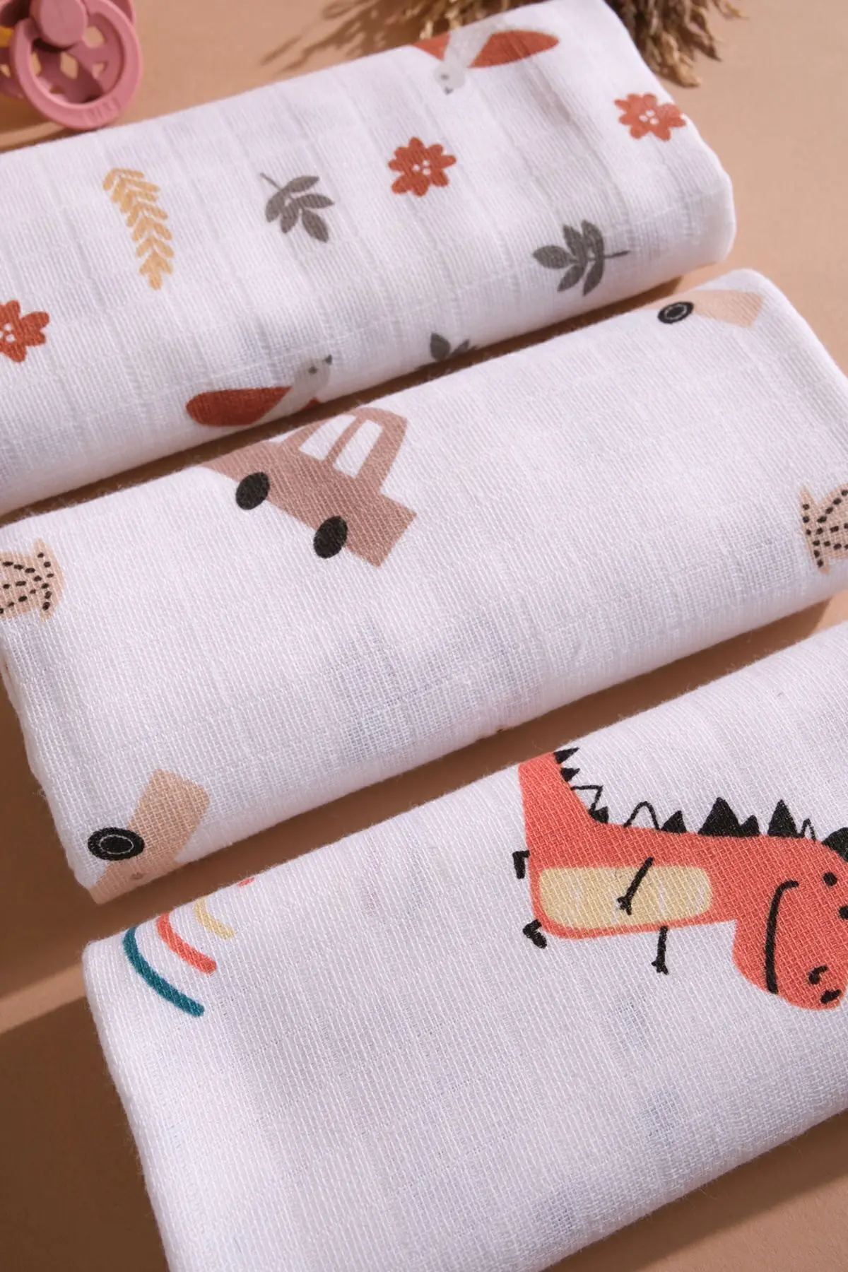 Çok Amaçlı Müslin Örtü & Battaniye 3'lü Set %100 Pamuk Oeko-teks Sertifikalı 80x80 Cm