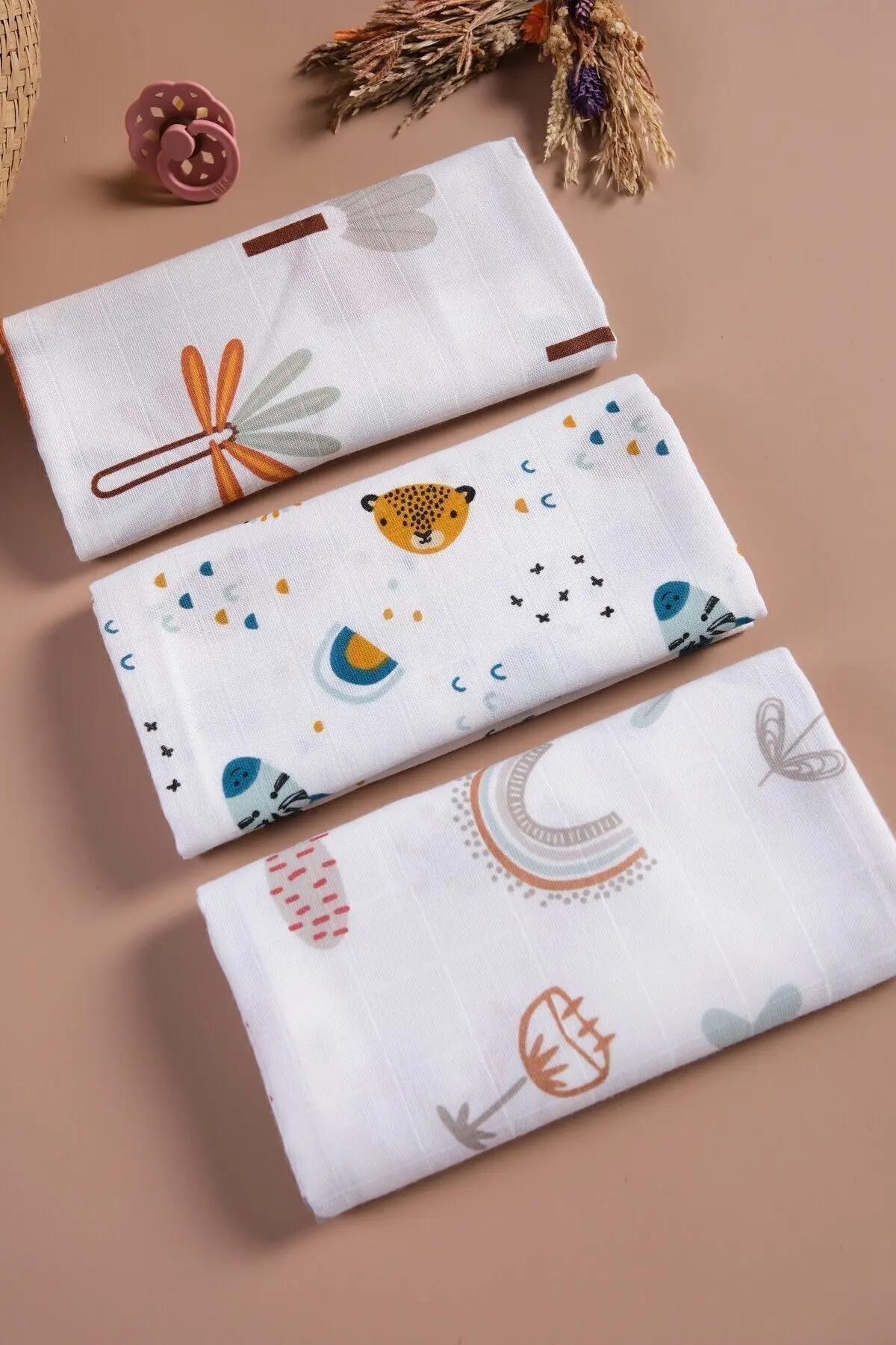 Çok Amaçlı Müslin Örtü & Battaniye 3'lü Set %100 Pamuk Oeko-teks Sertifikalı 80x80 Cm