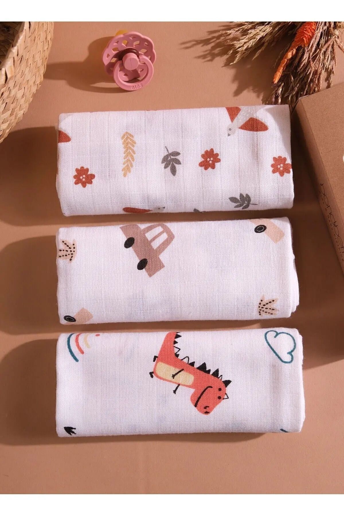 Çok Amaçlı Müslin Örtü & Battaniye 3'lü Set %100 Pamuk Oeko-teks Sertifikalı 80x80 Cm