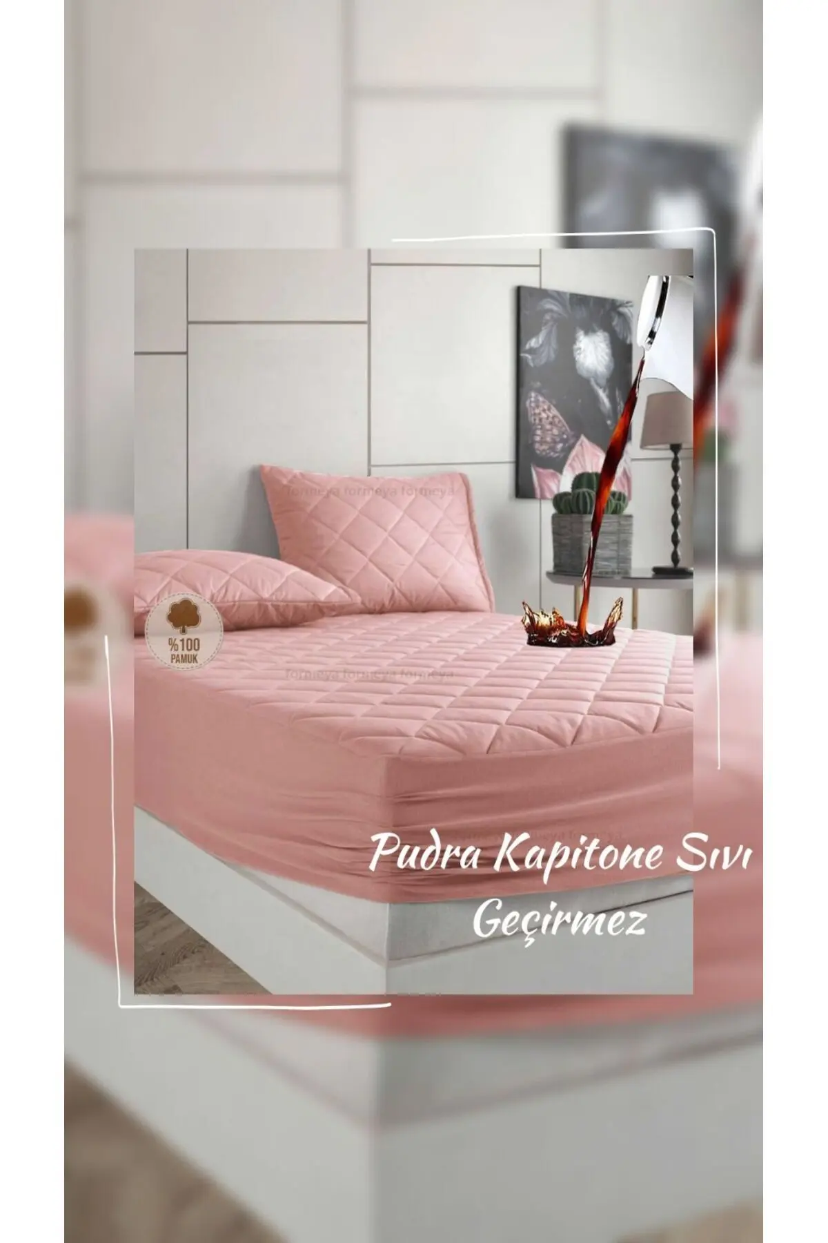 Alez Pudra %100 Pamuk Kapitone Sıvı Geçirmez Alez Fitted Çarşaf (16 Ebat)