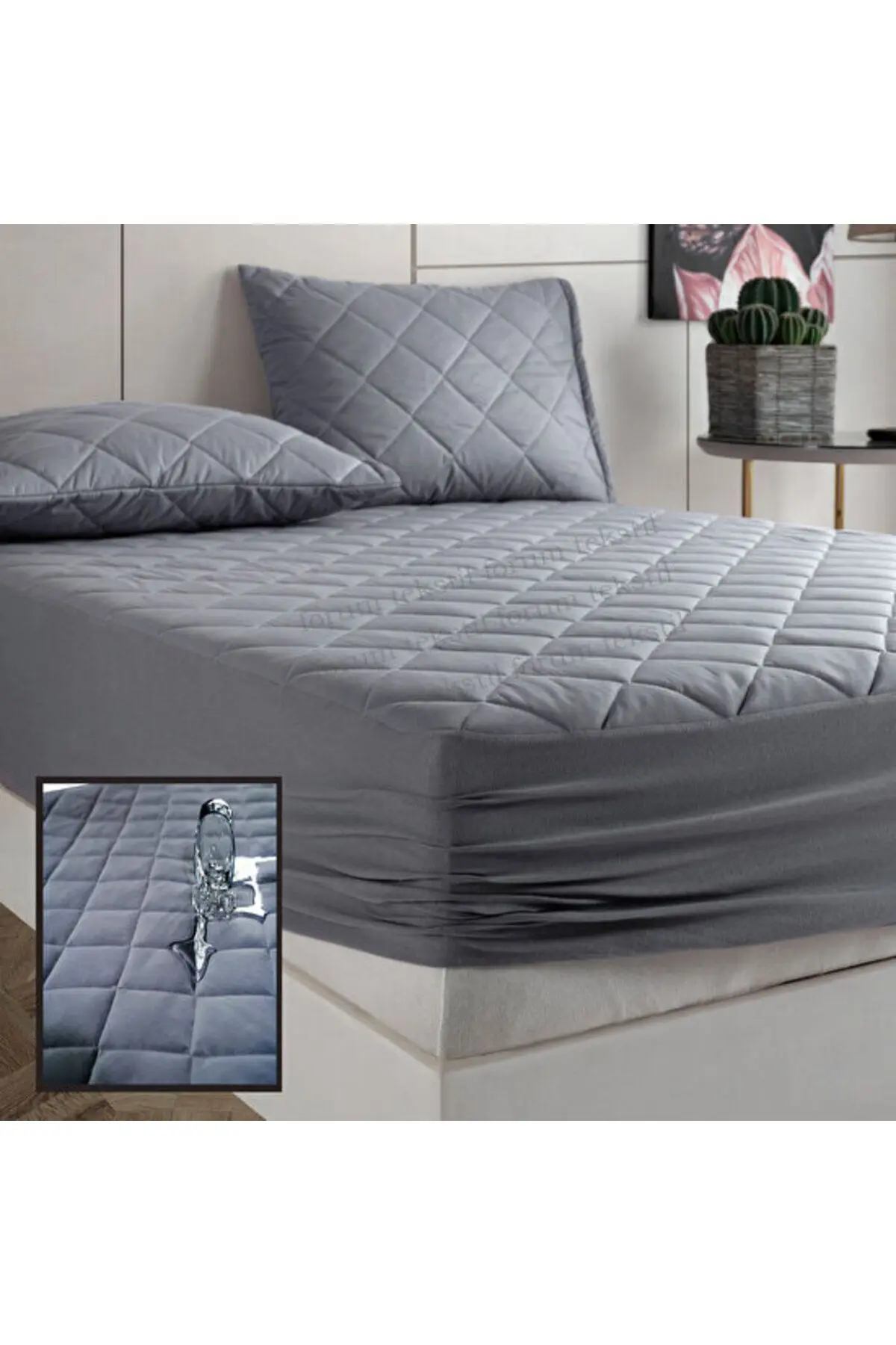 Pamukkale Renkli Alez Gri Kapitone Sıvı Geçirmez Yatak Koruyucu Fitted Alez Çarşaf (16 Ebat)