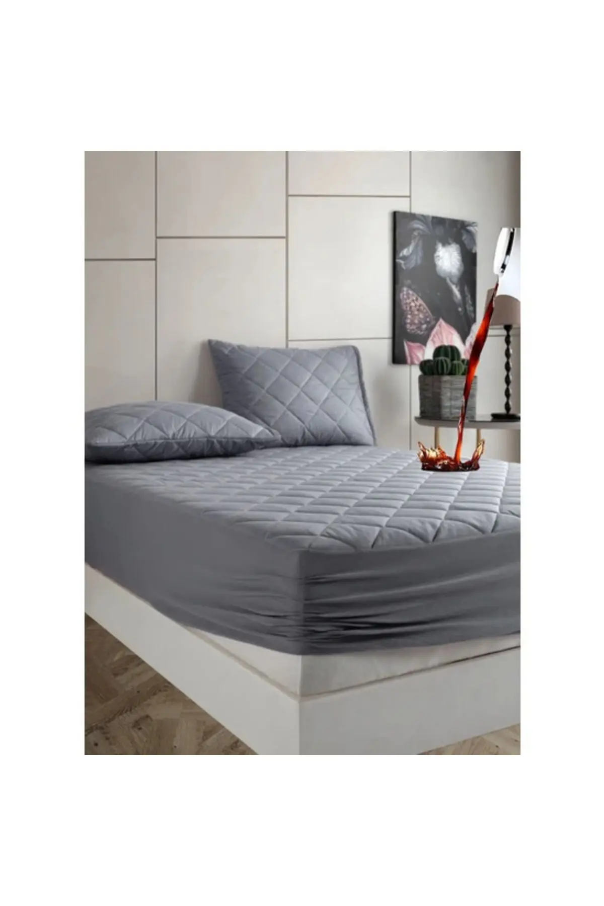 Pamukkale Renkli Alez Gri Kapitone Sıvı Geçirmez Yatak Koruyucu Fitted Alez Çarşaf (16 Ebat)