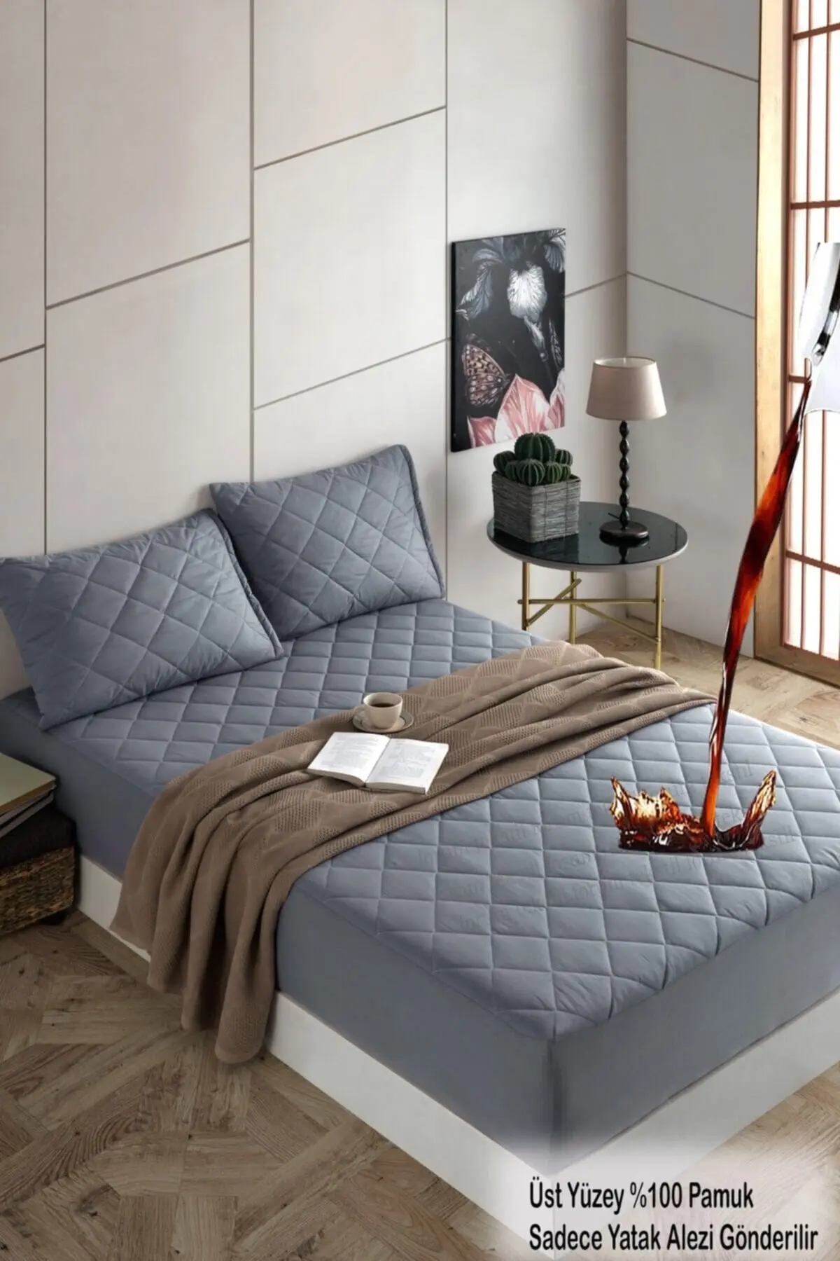 Pamukkale Renkli Alez Gri Kapitone Sıvı Geçirmez Yatak Koruyucu Fitted Alez Çarşaf (16 Ebat)