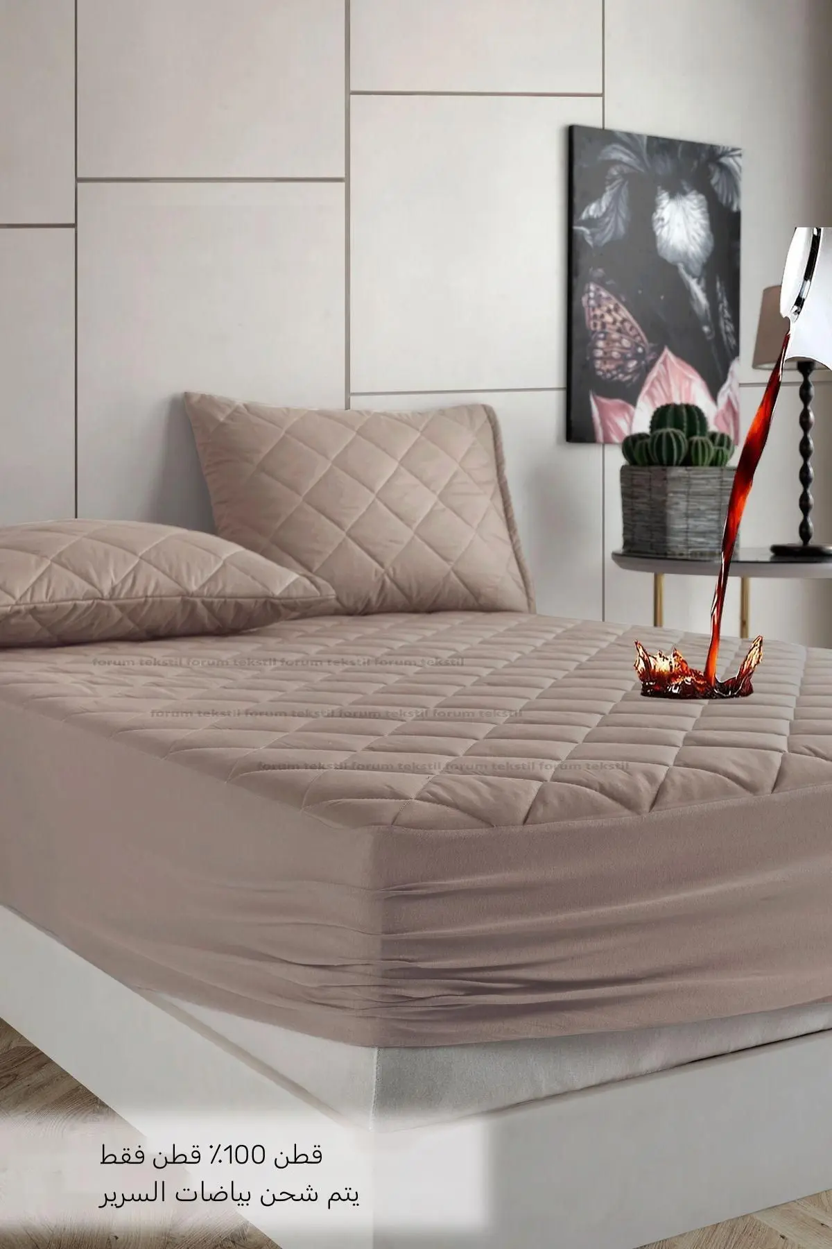 Pamukkale Renkli Alez Kahverengi %100 Pamuk Kapitone Sıvı Geçirmez Alez Çarşaf Fitted (16 Ebat)